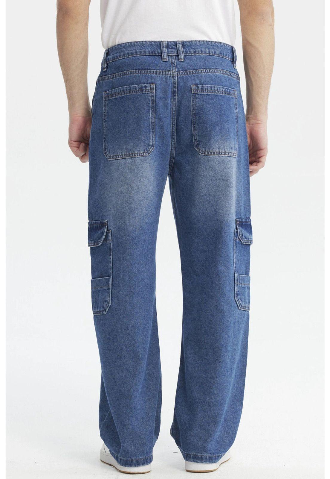 Jeans Hombre Calce Recto Cargo Bolsillo Azul-2