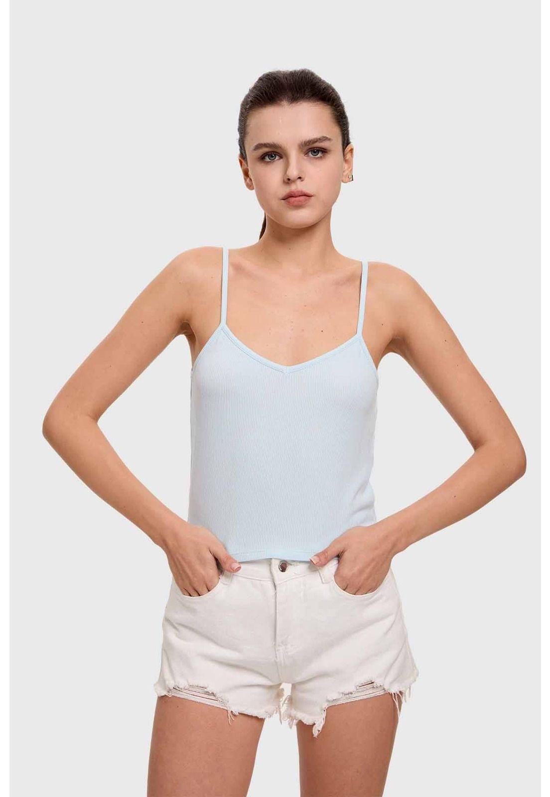 Polera Mujer Pabilo Crop Celeste-0