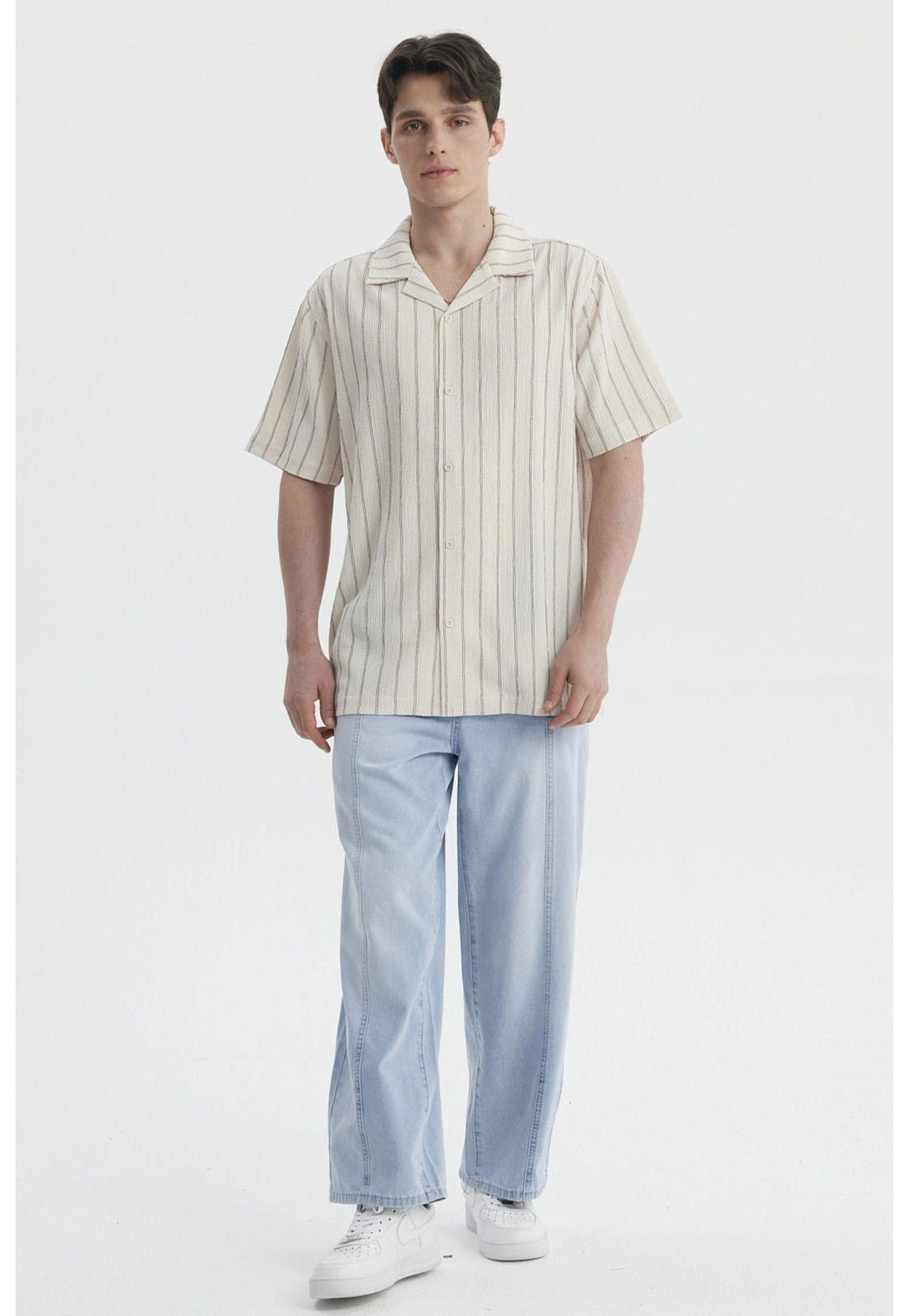 Camisa Hombre Slim Cuello Camisero Beige- ll-3