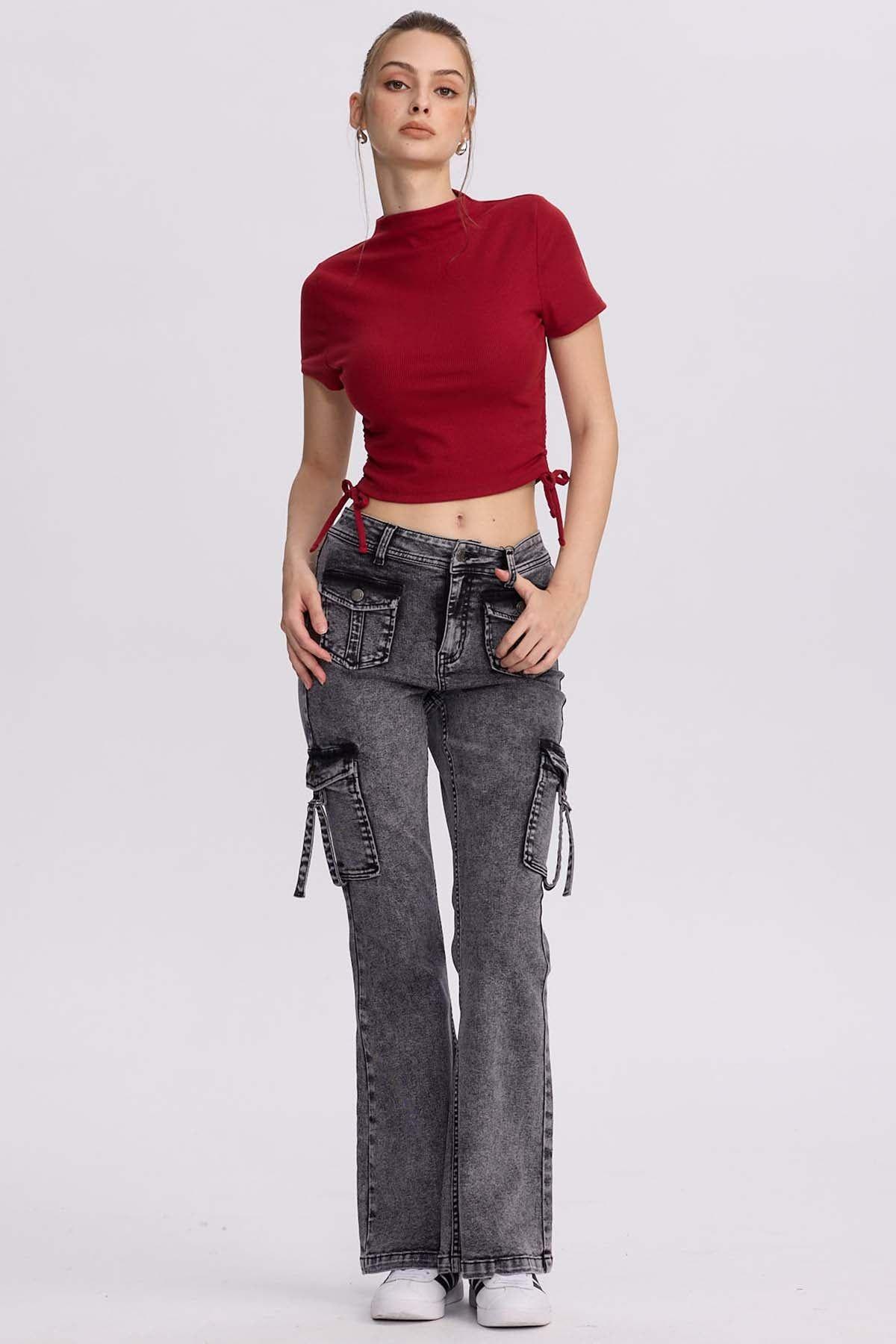 Polera Mujer Recogido Costado Burdeo-3