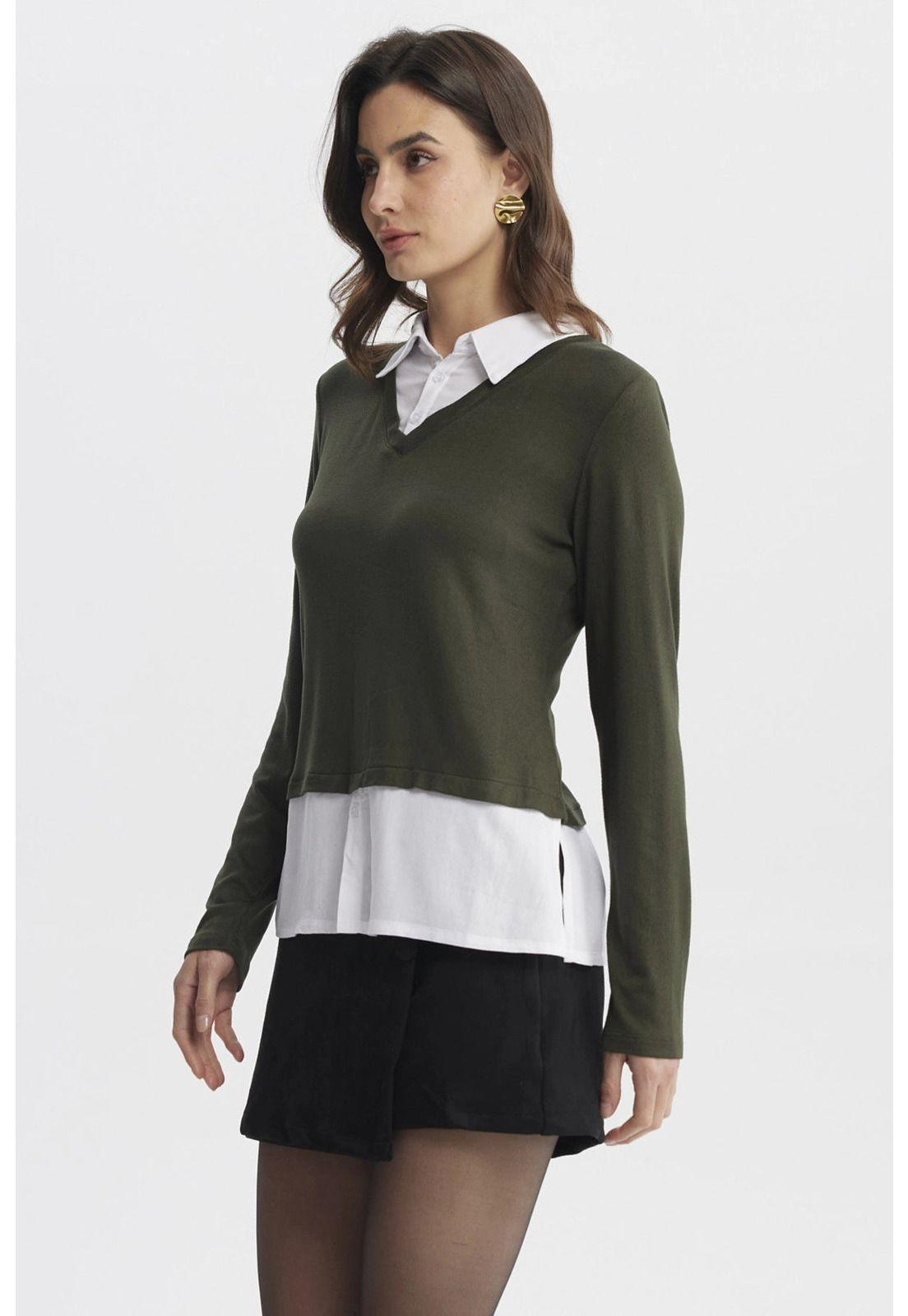 Sweater Mujer Blusa Falsa Y Faldon Verde-1