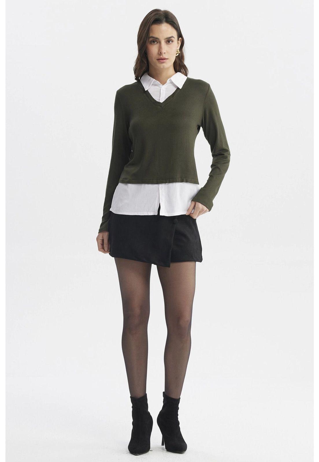 Sweater Mujer Blusa Falsa Y Faldon Verde-3