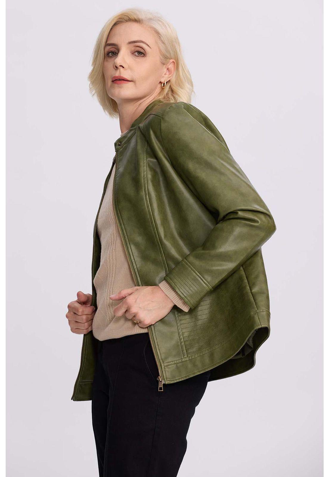 Chaqueta Mujer Efecto Cuero Verde Militar-2