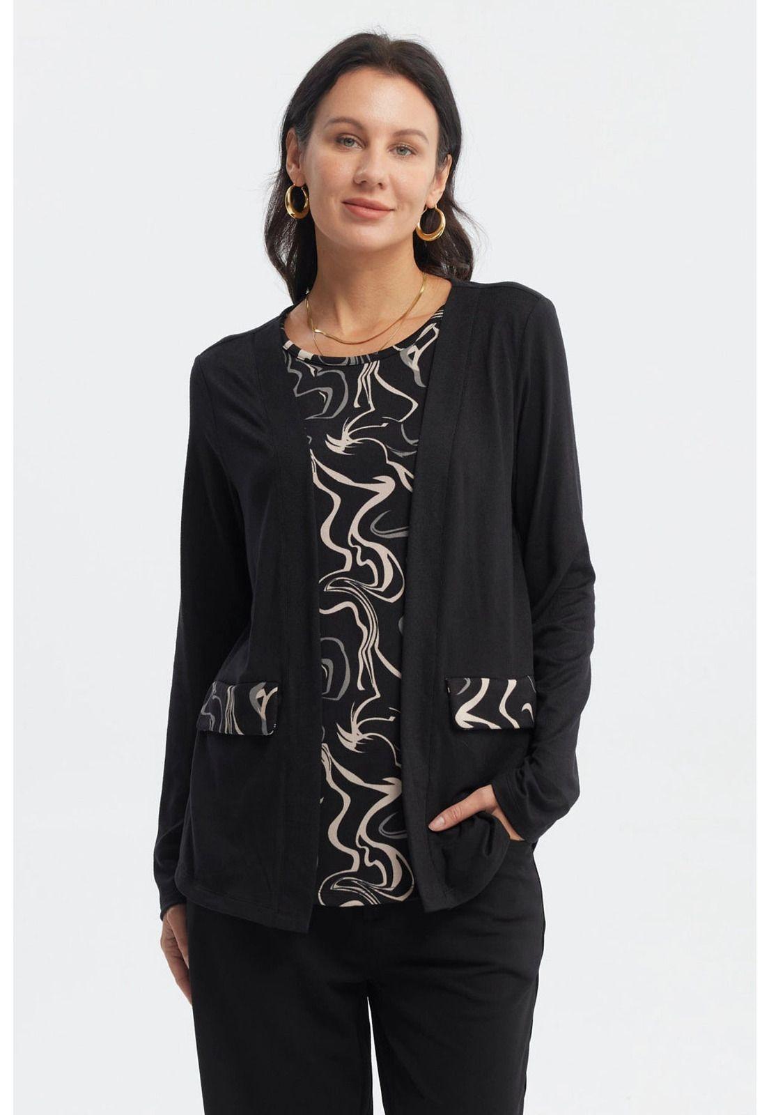 Sweater Mujer Casual Cuello Redondo Negro-0