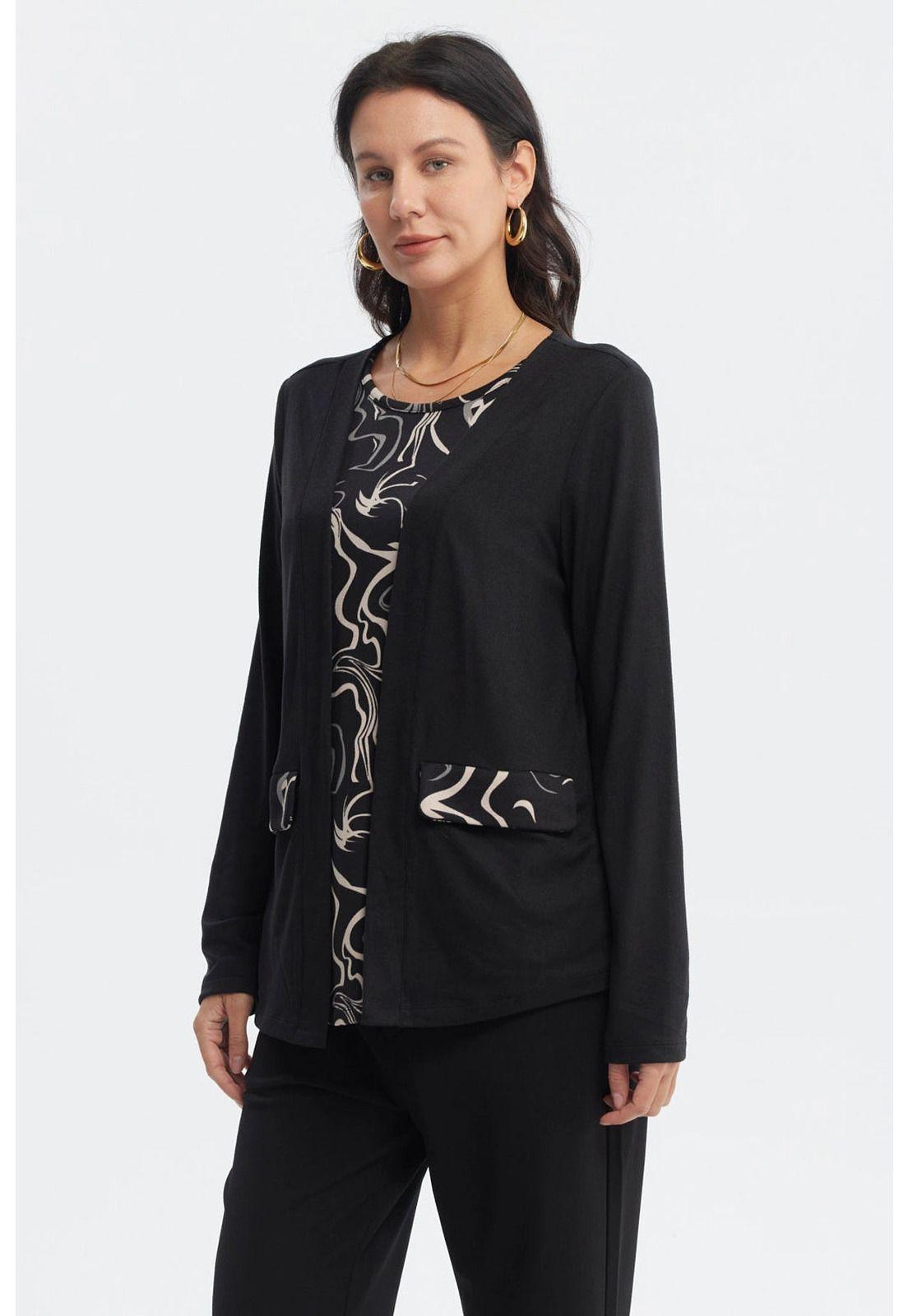 Sweater Mujer Casual Cuello Redondo Negro-1