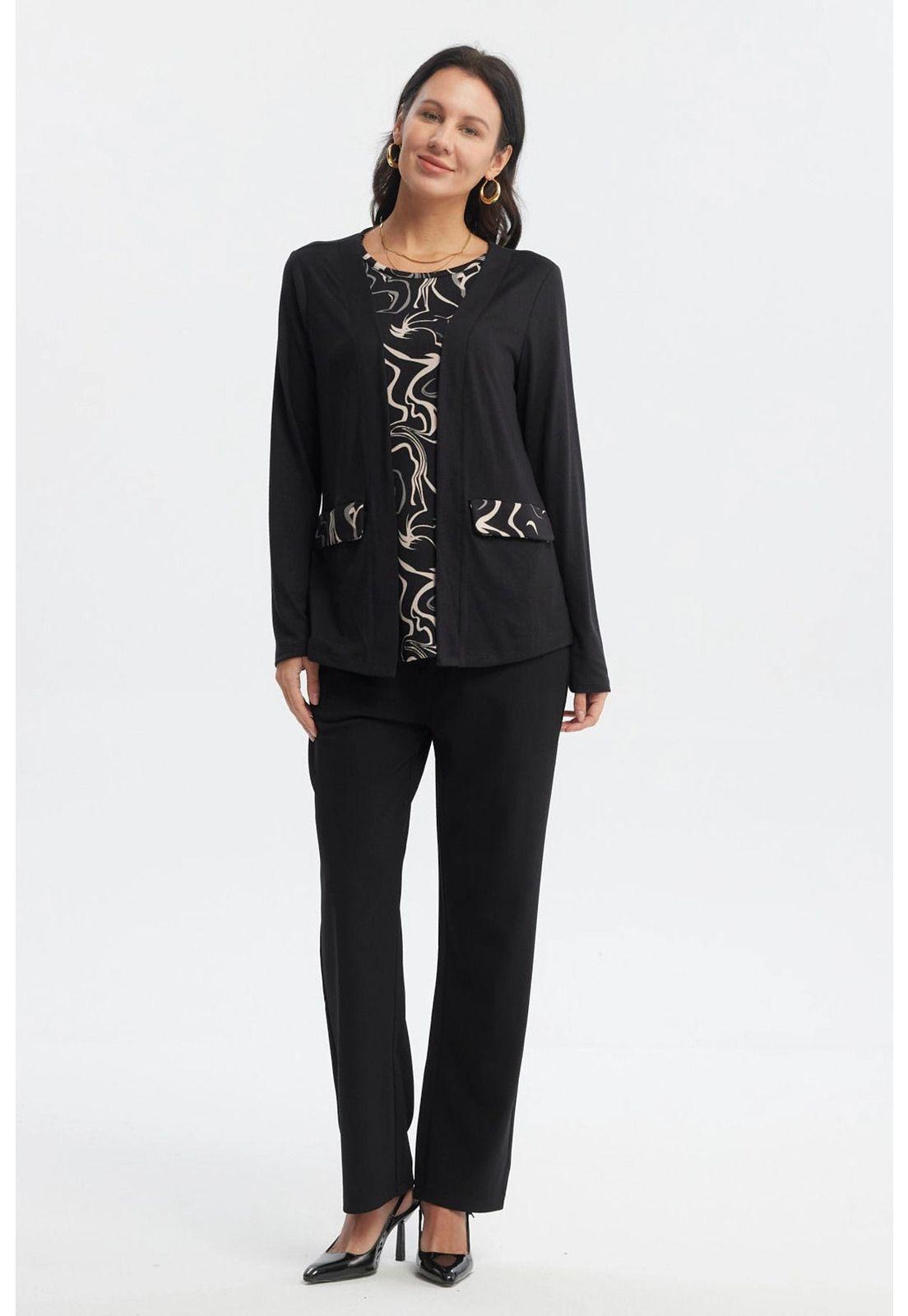 Sweater Mujer Casual Cuello Redondo Negro-3