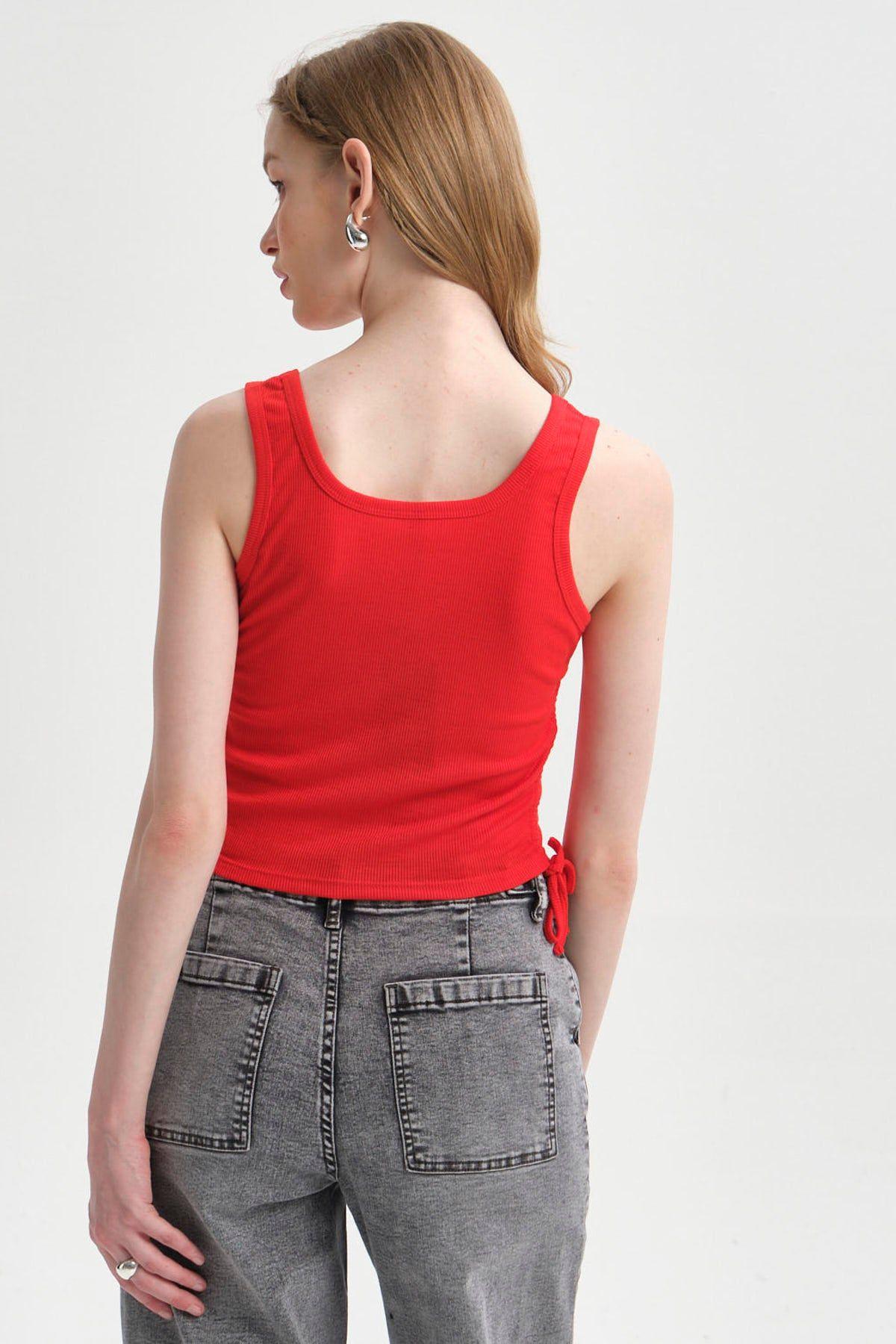 Polera Mujer Recogido Costado Rojo-2