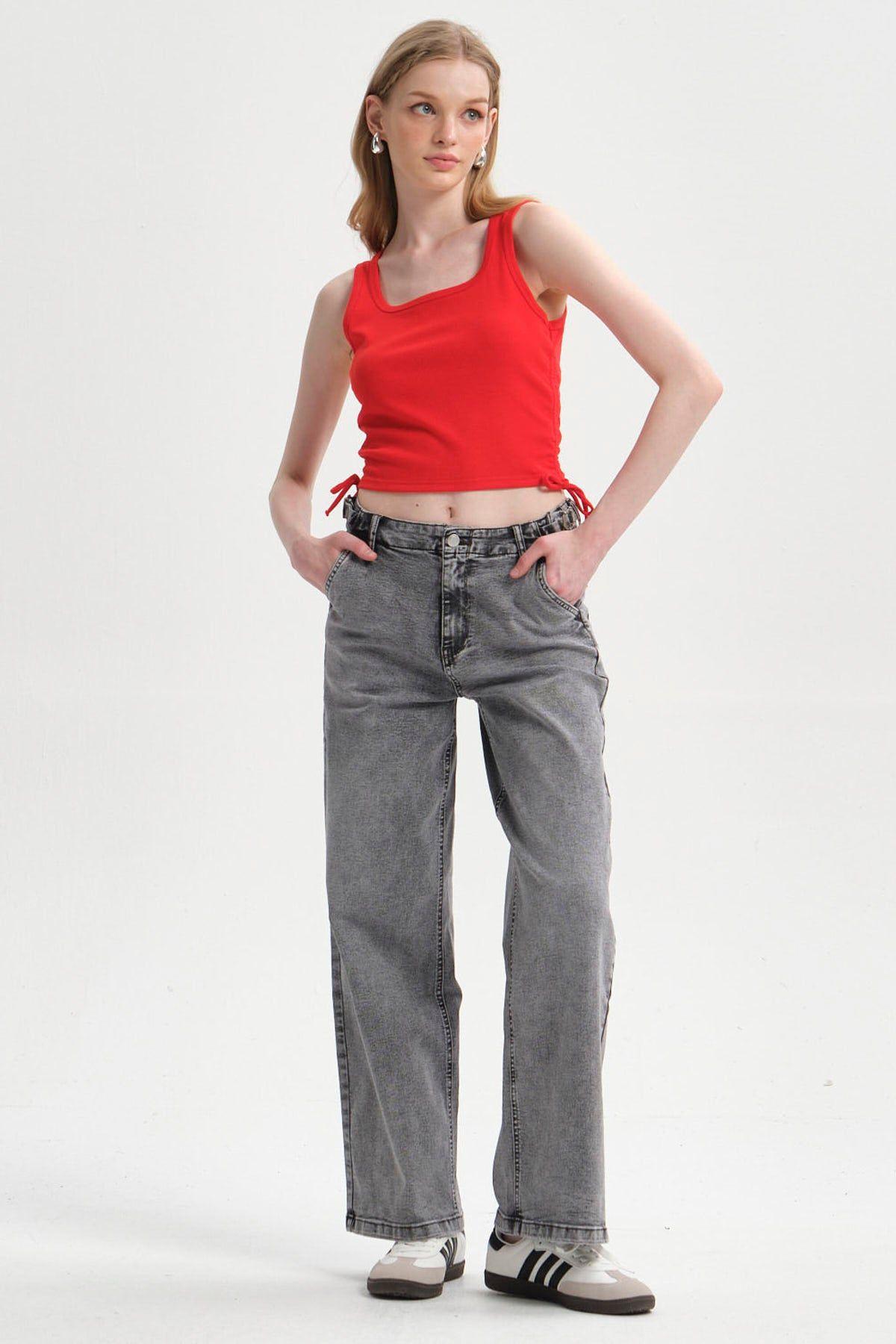 Polera Mujer Recogido Costado Rojo-3