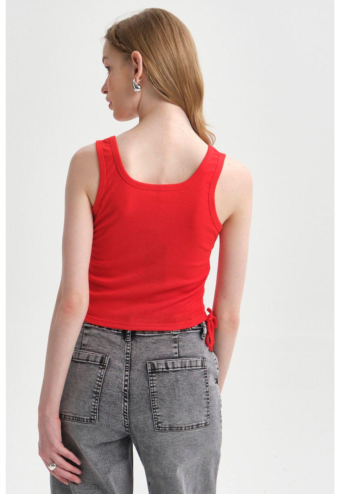 Polera Mujer Recogido Costado Rojo-2