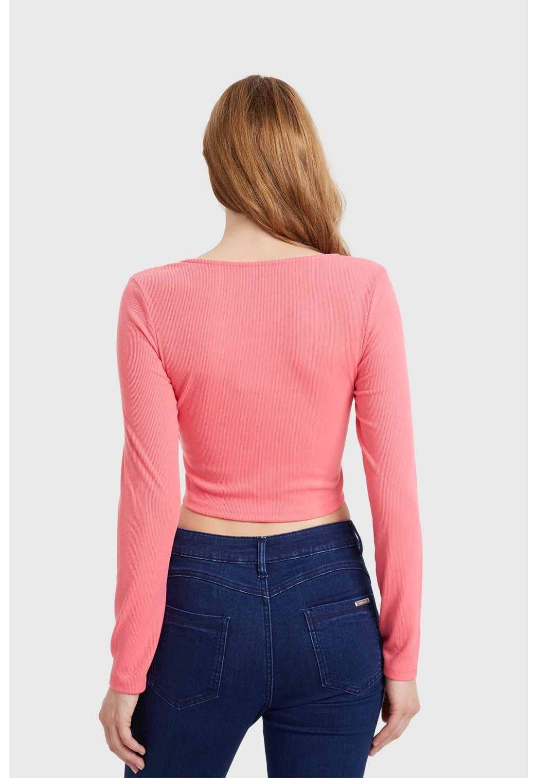 Polera Mujer Canalé Recogido Coral-2