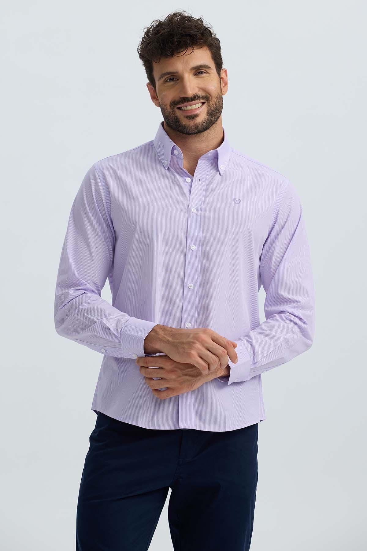 Camisa Hombre Rayas Lila-0
