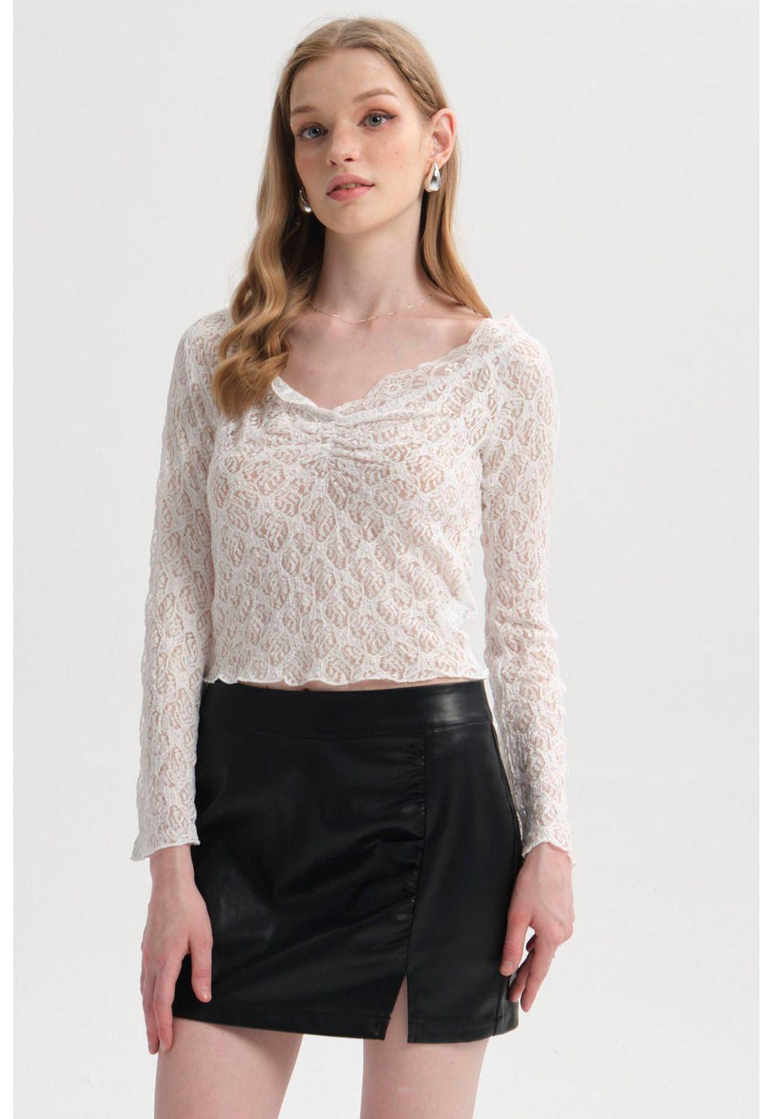 Polera Mujer Encaje Flare Crudo-0