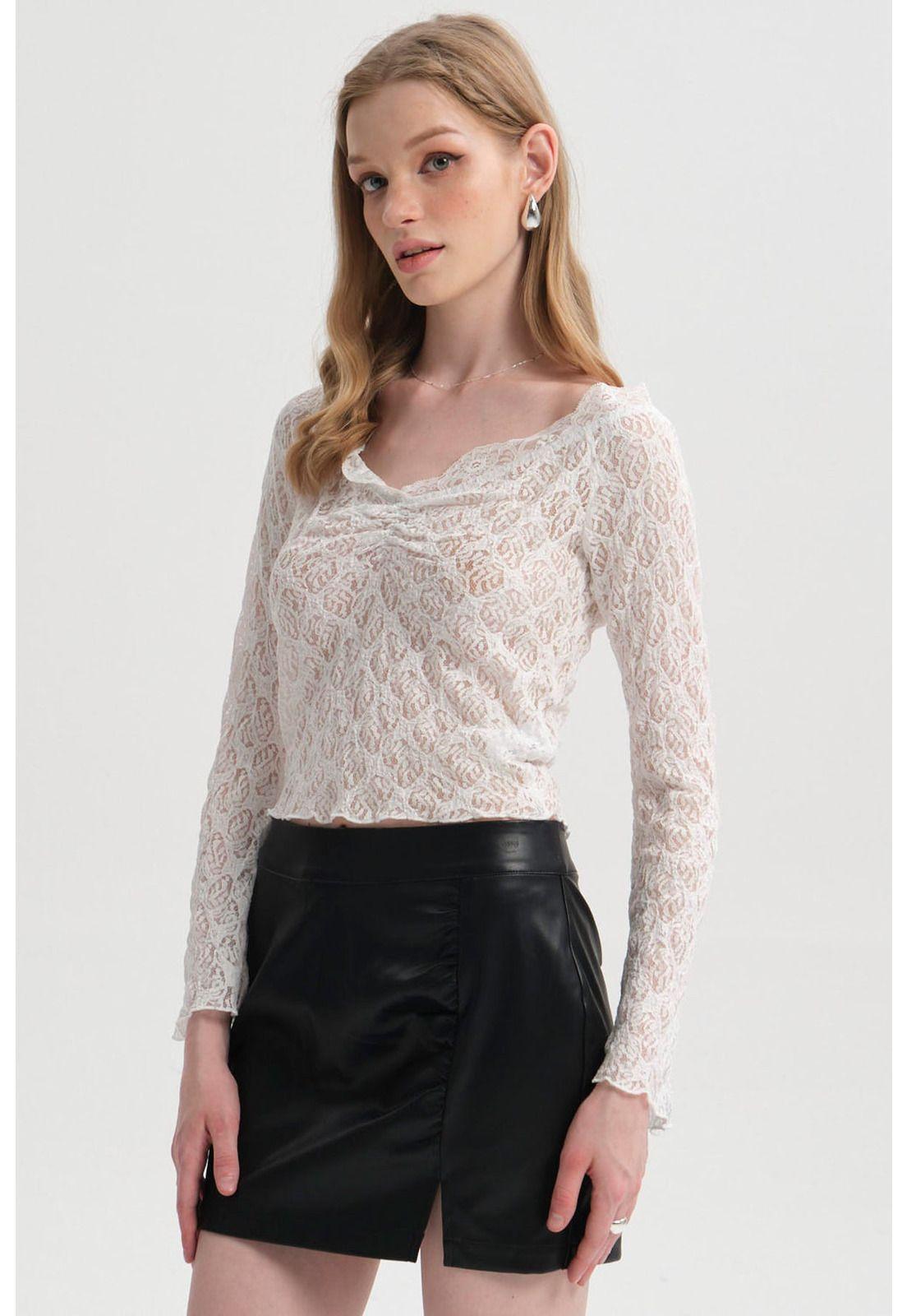 Polera Mujer Encaje Flare Crudo-1