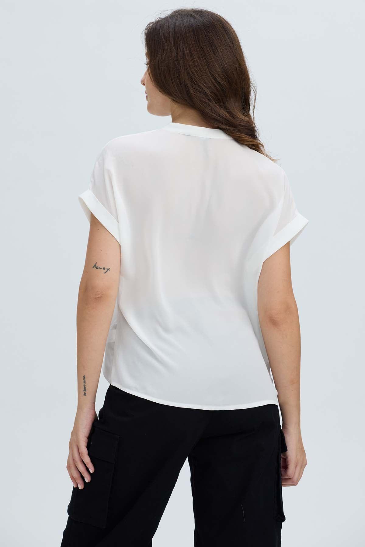 Blusa Mujer Dobladillo En Manga Crudo-2