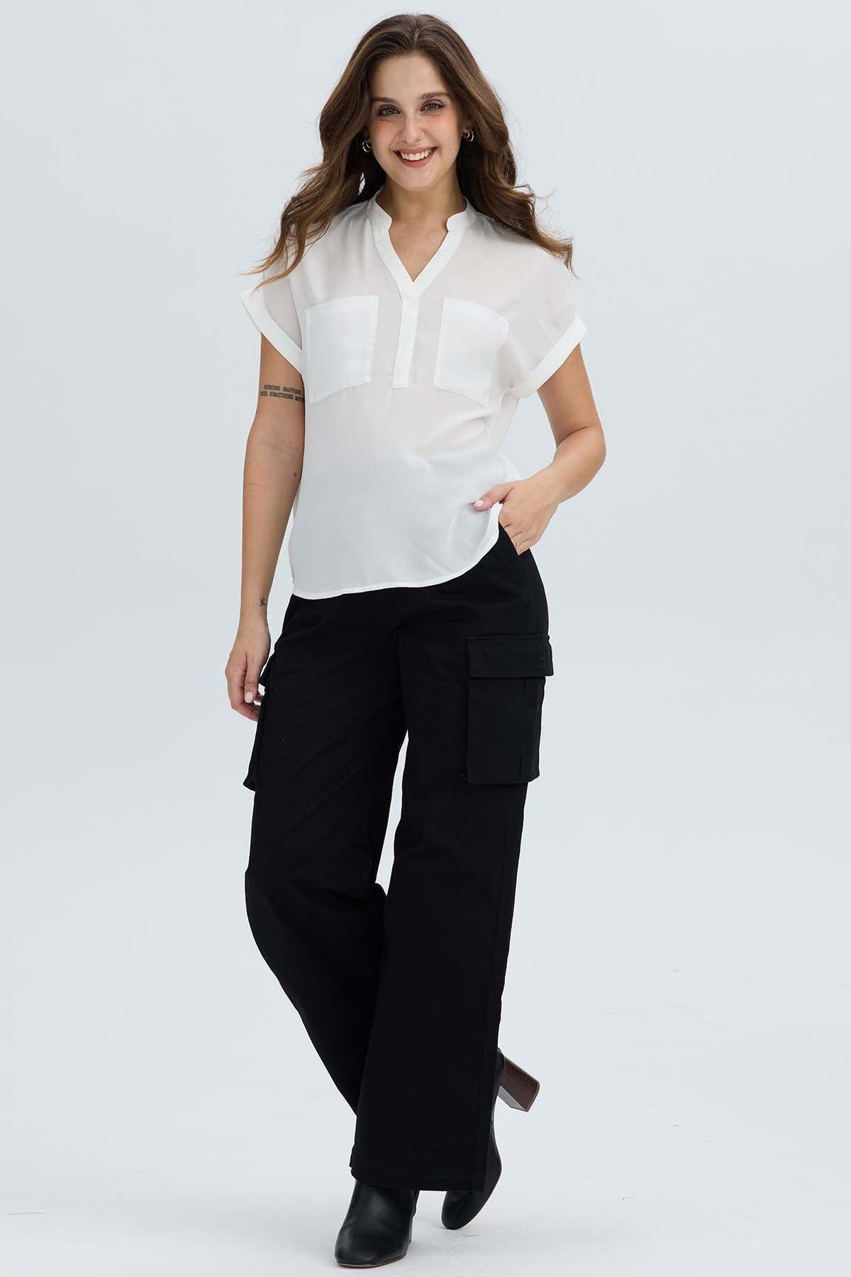 Blusa Mujer Dobladillo En Manga Crudo-3