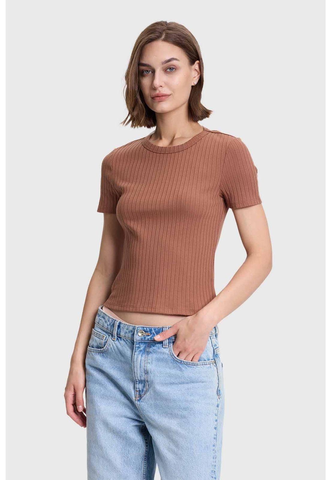 Polera Mujer Rip Crop Café-1