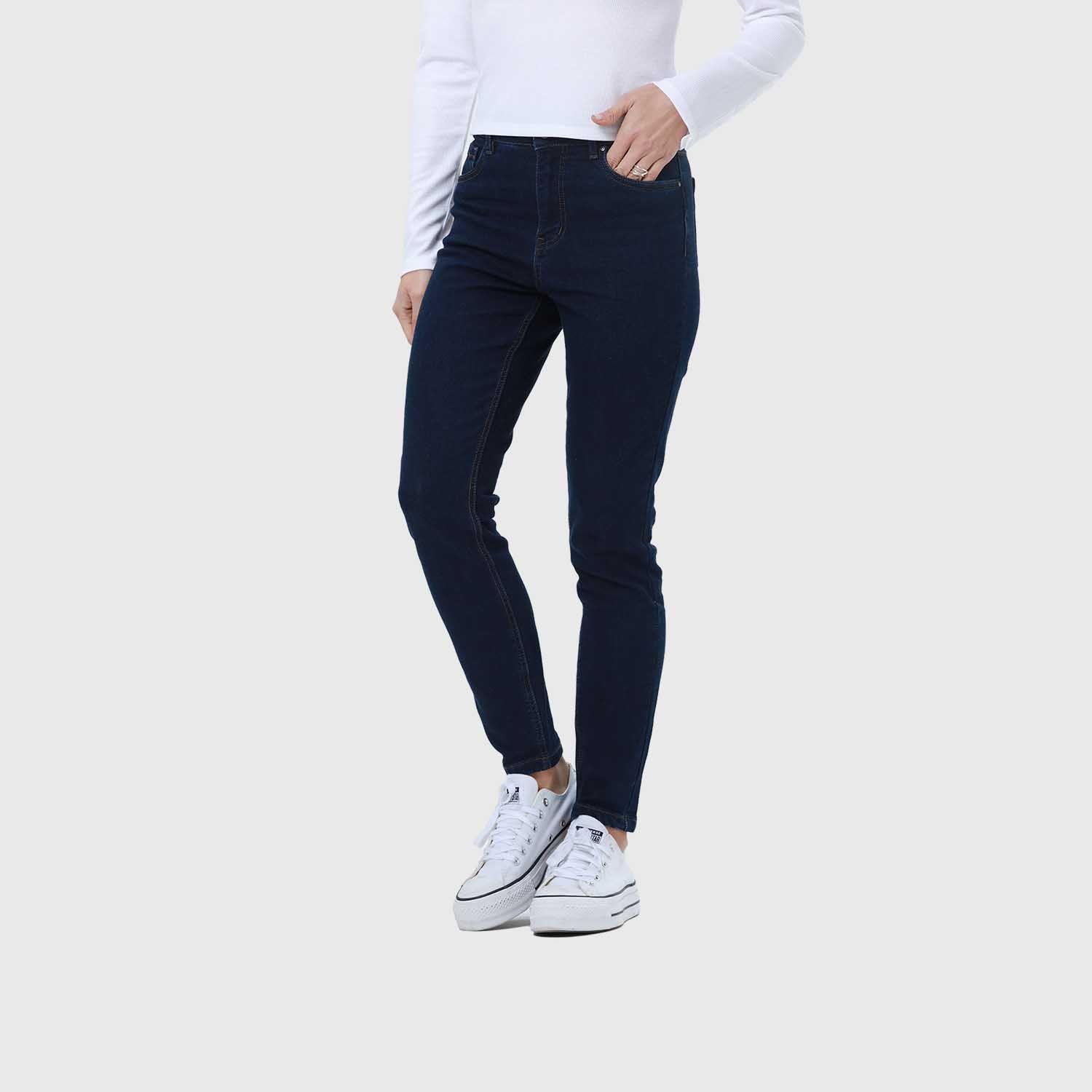 Jeans Mujer Skinny Con Polar Azul Oscuro Fps-1