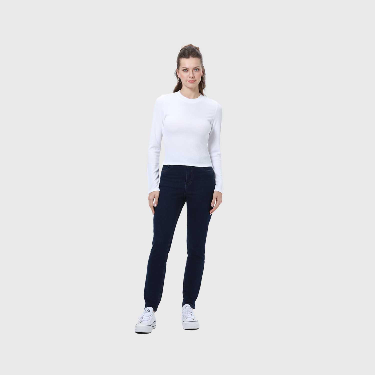 Jeans Mujer Skinny Con Polar Azul Oscuro Fps-3