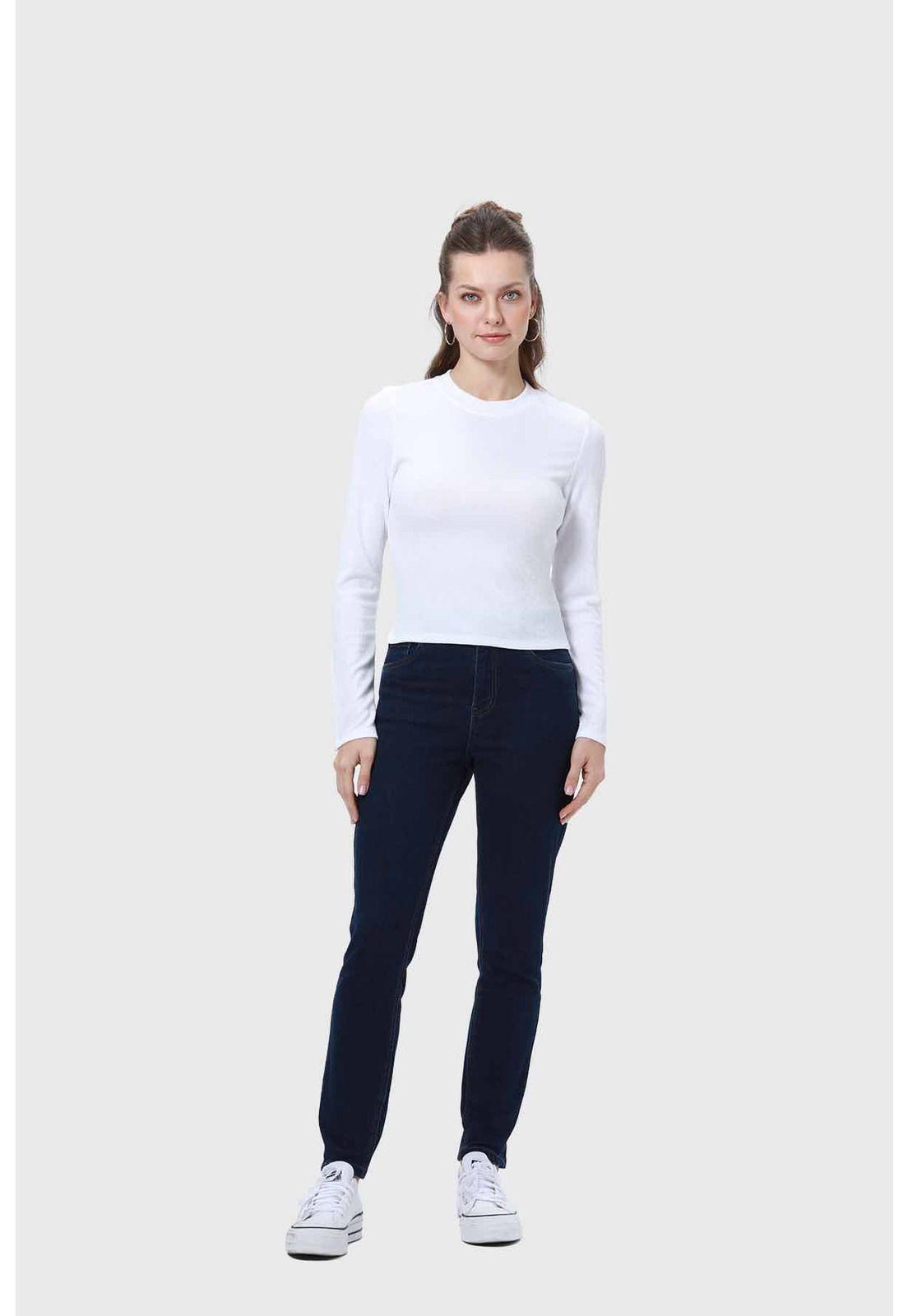 Jeans Mujer Skinny Con Polar Azul-3