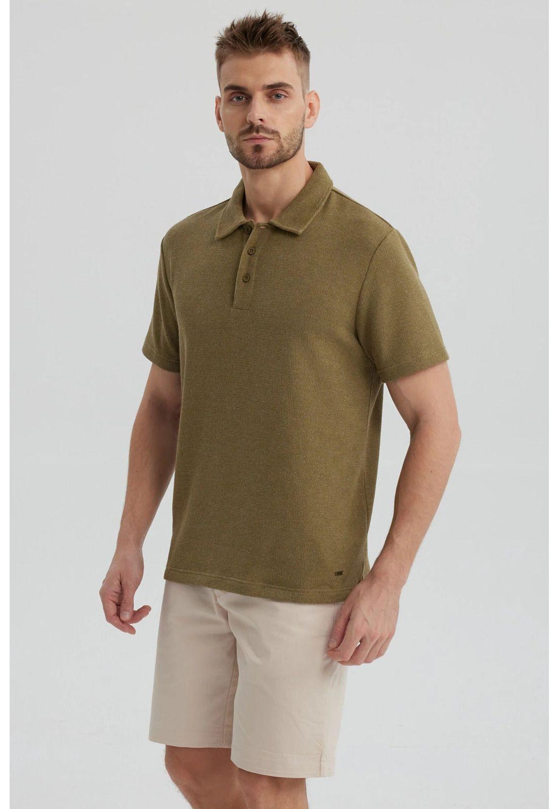 Polera Hombre Slim Cuello Camisero Verde Militar-1