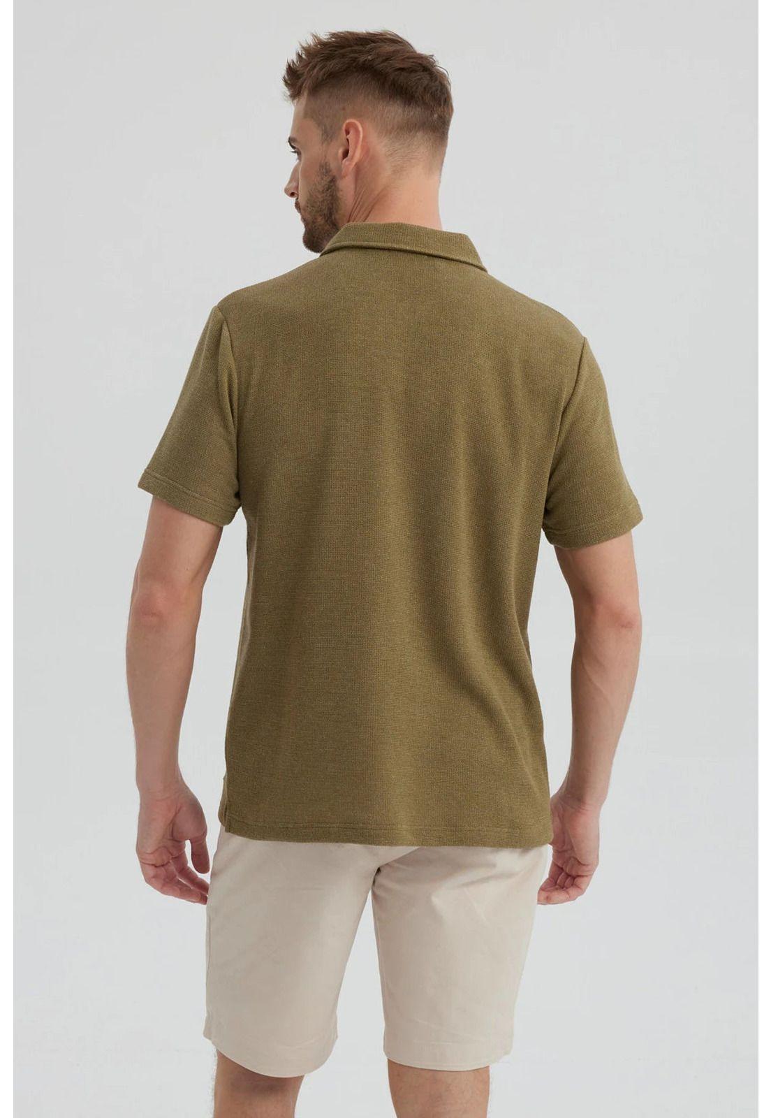 Polera Hombre Slim Cuello Camisero Verde Militar-2