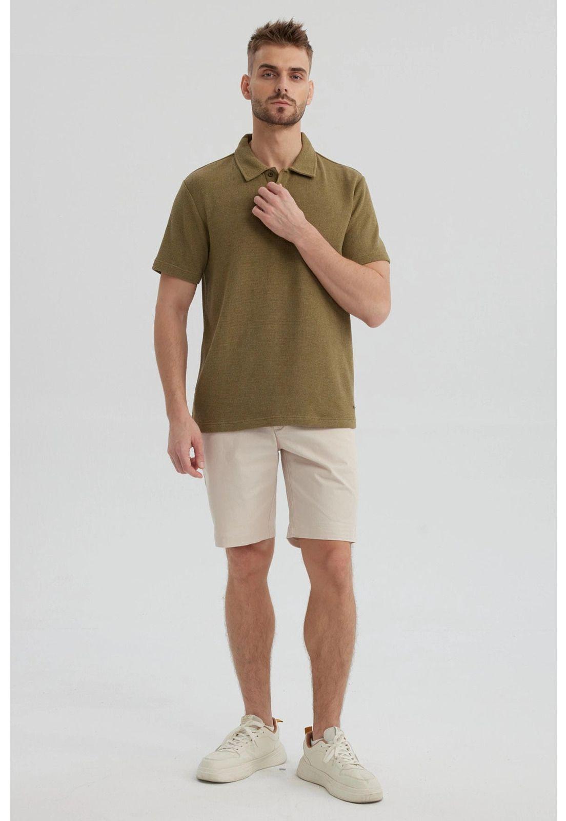 Polera Hombre Slim Cuello Camisero Verde Militar-3