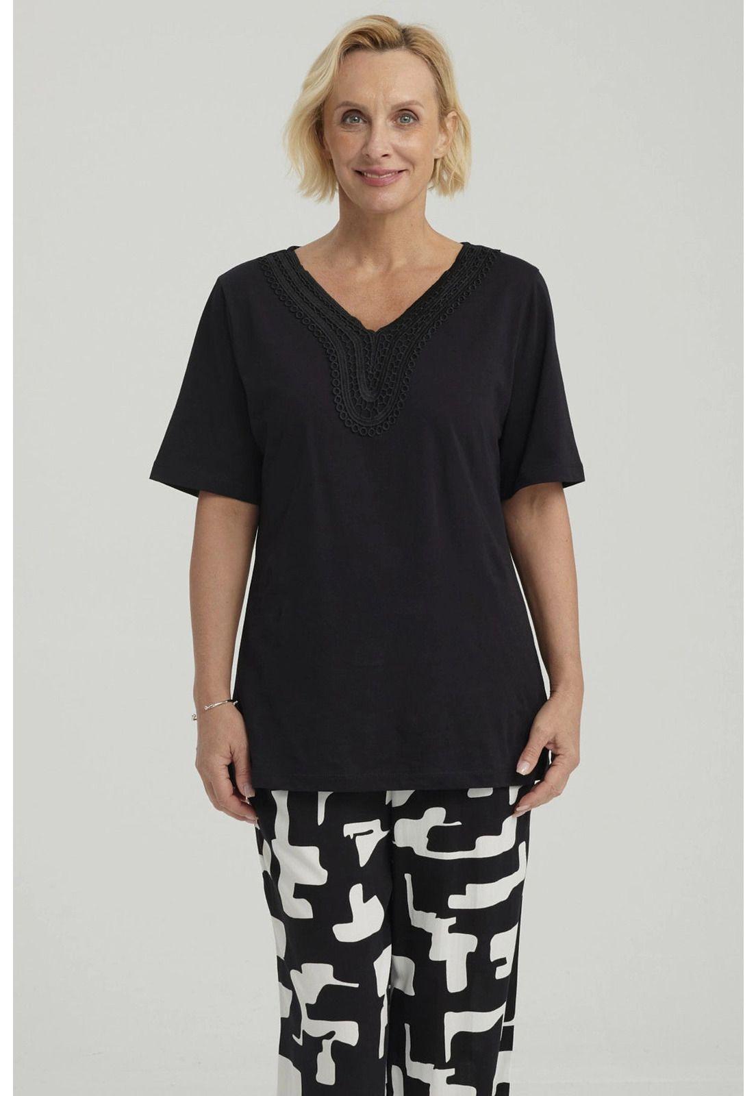 Polera Mujer Macramé Negro - ll-0