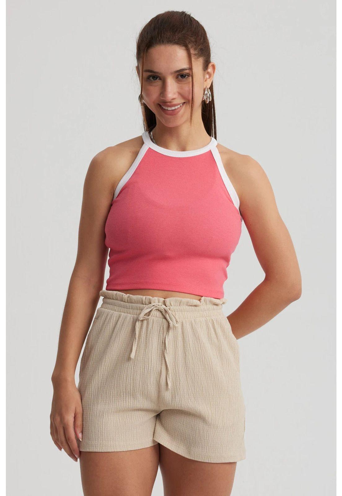 Polera Mujer Cuello Halter Rosado-0