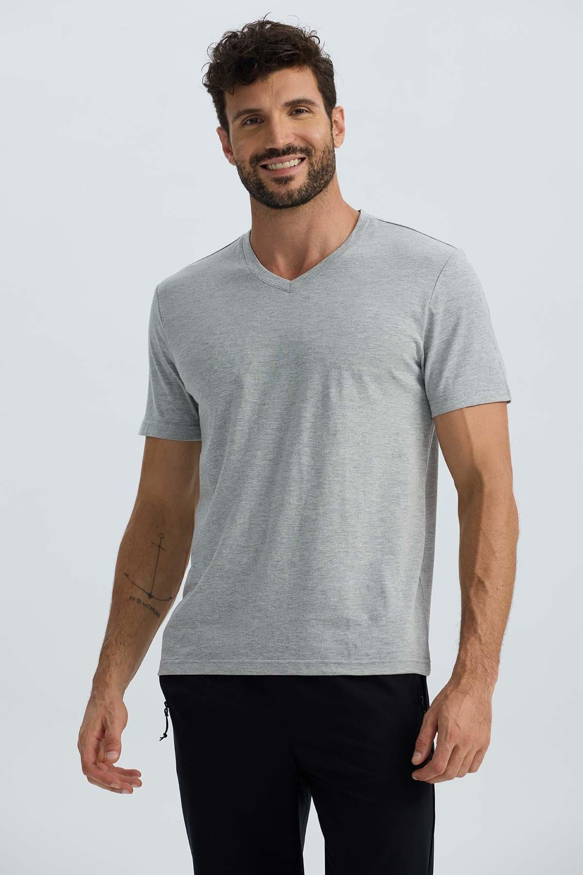 Polera Hombre Básica Gris Melange-2