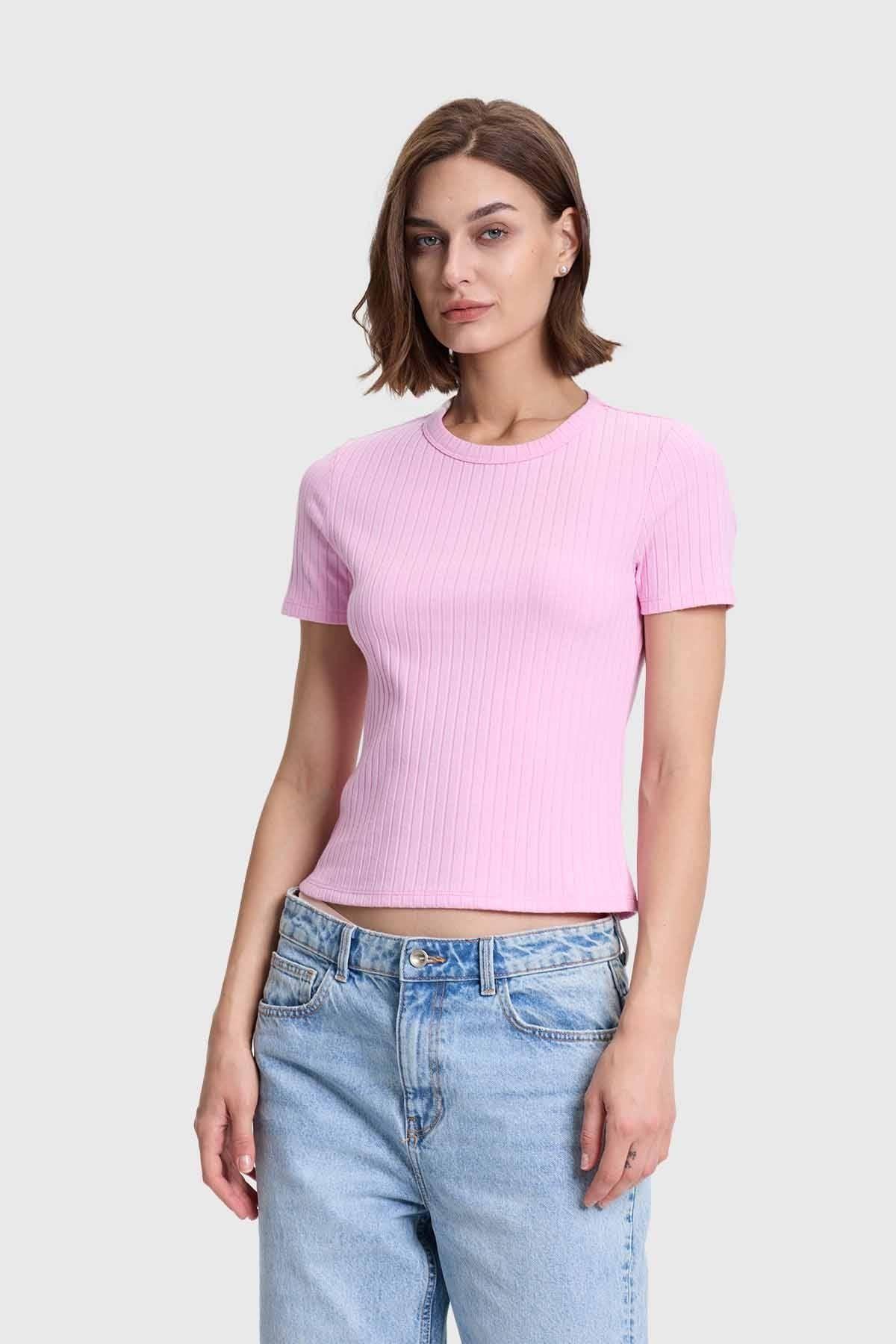 Polera Mujer Rip Crop Rosado-1