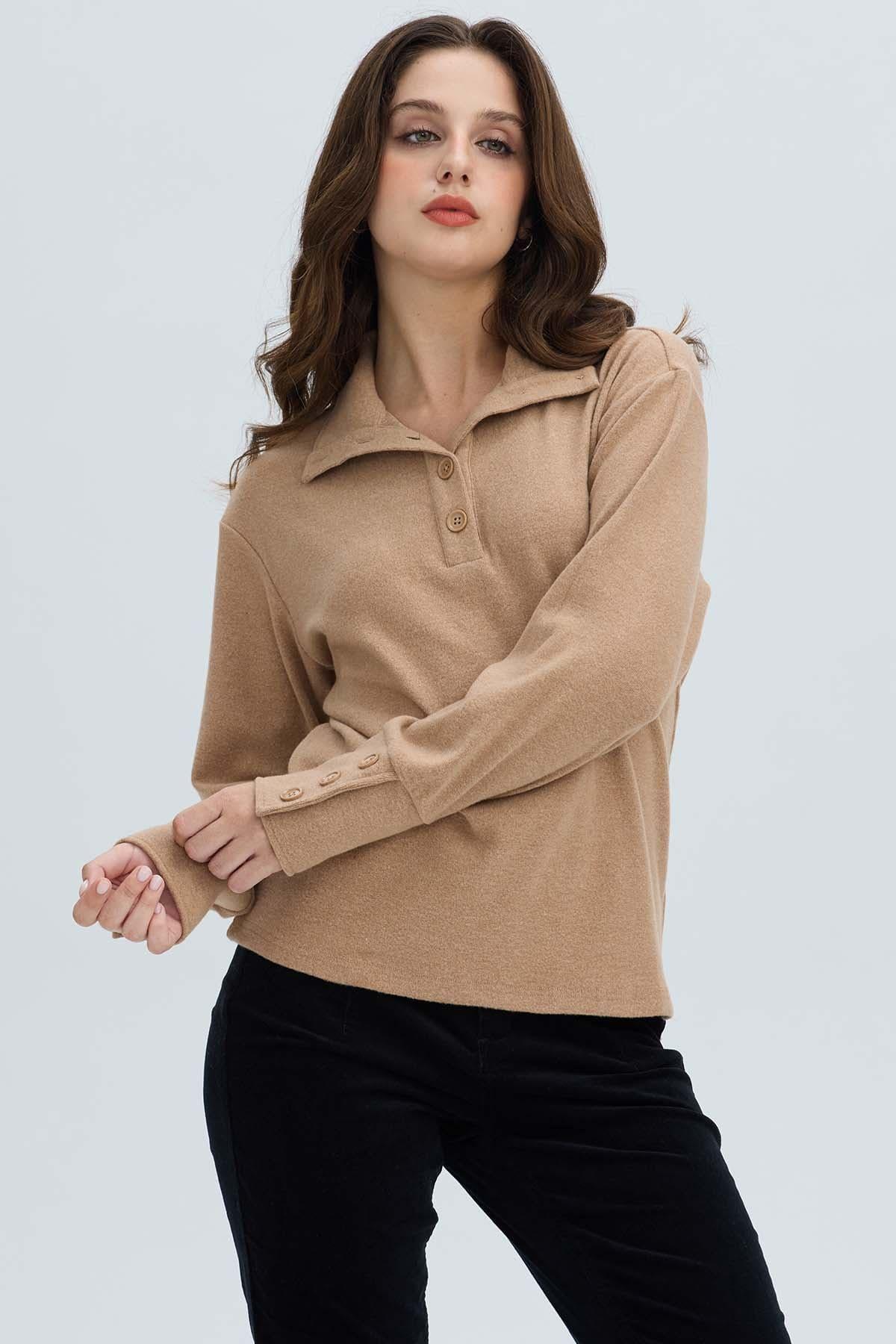 Sweater Mujer Amplio Camel Oscuro-0