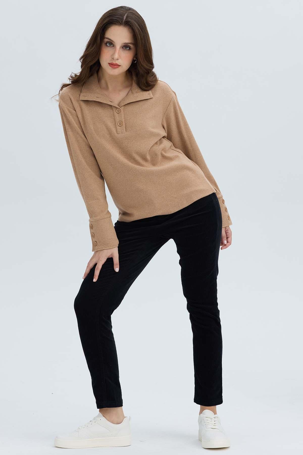 Sweater Mujer Amplio Camel Oscuro-3