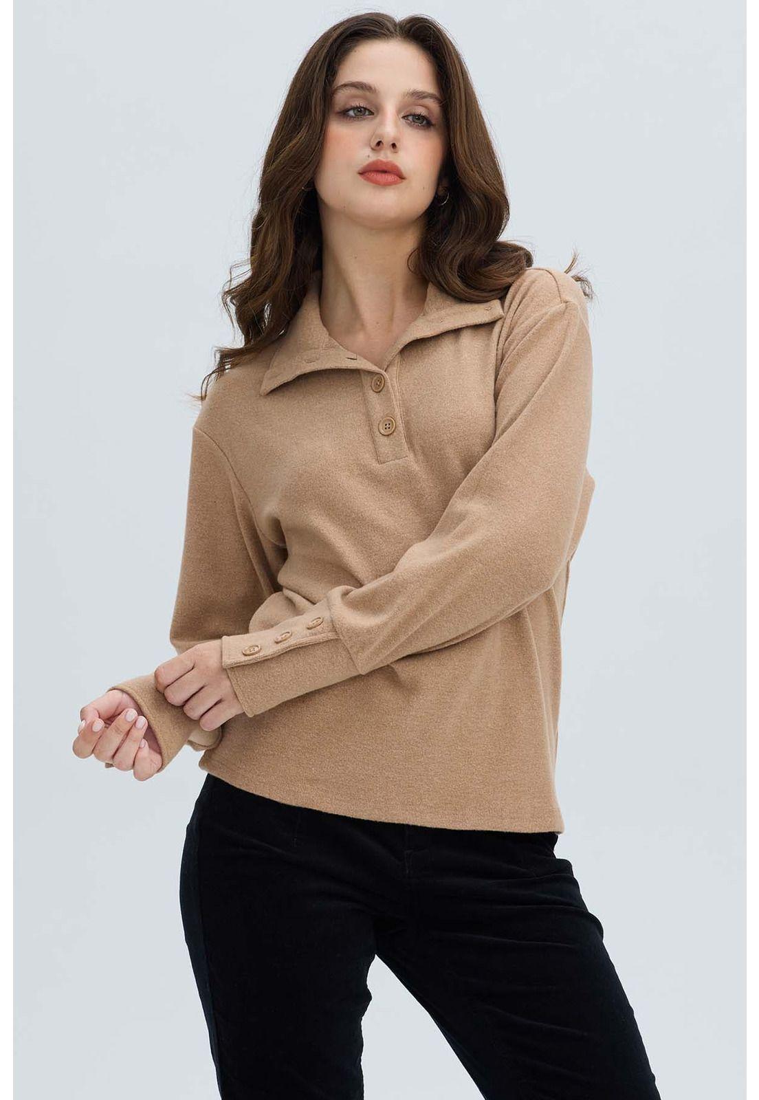 Sweater Mujer Amplio Camel Oscuro-0