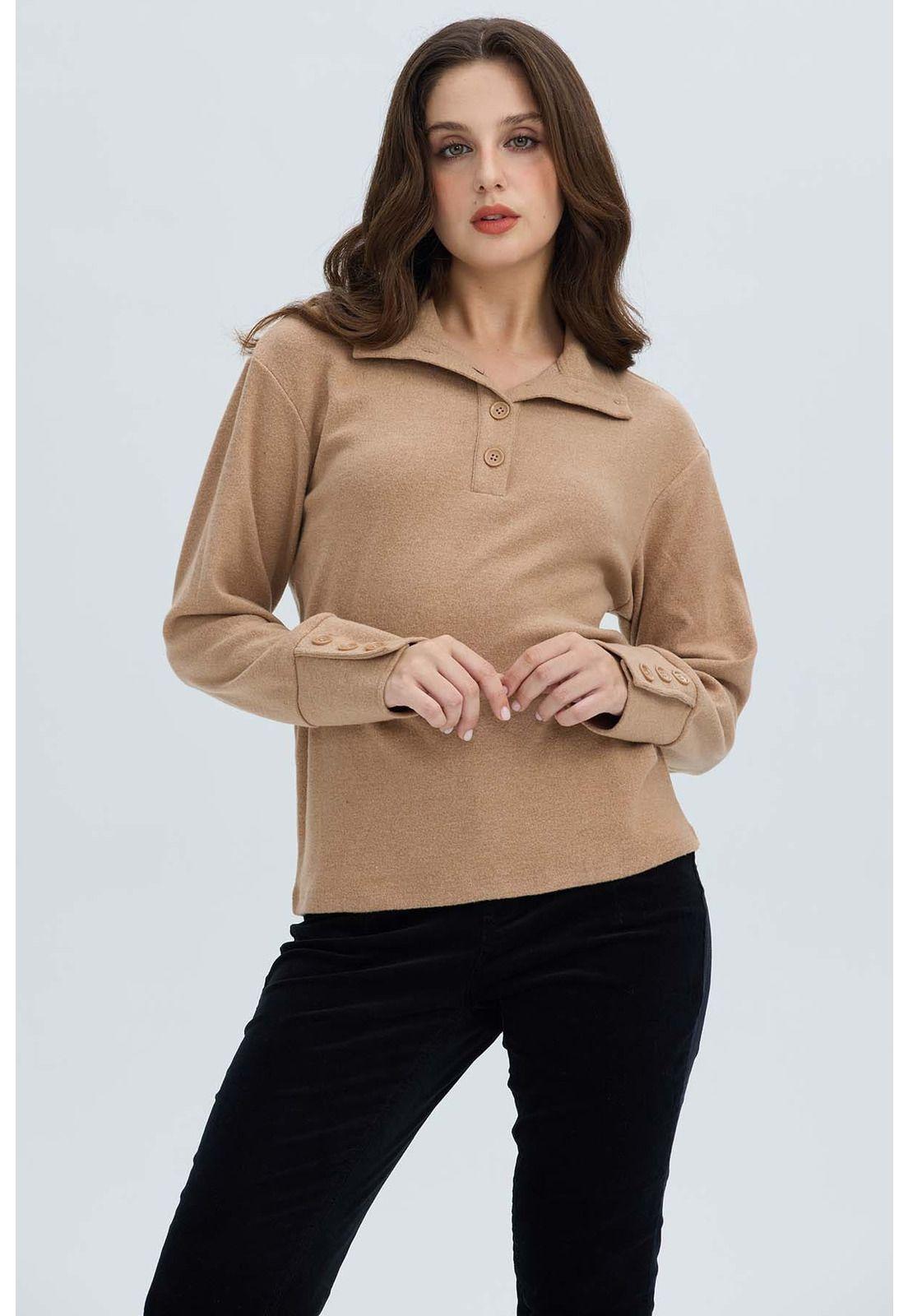 Sweater Mujer Amplio Camel Oscuro-1