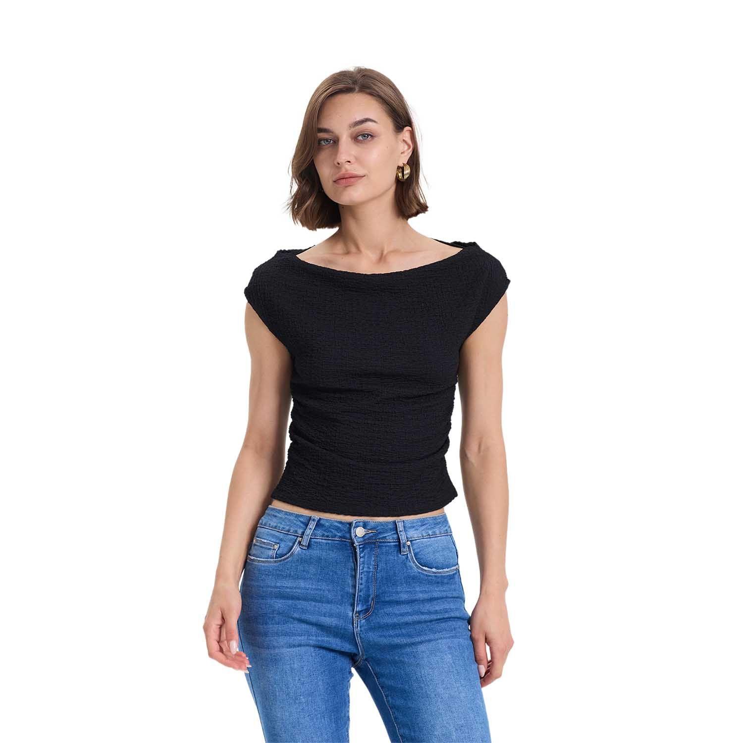 Polera Mujer Bardot Lisa Text Negro Fashions Park-0