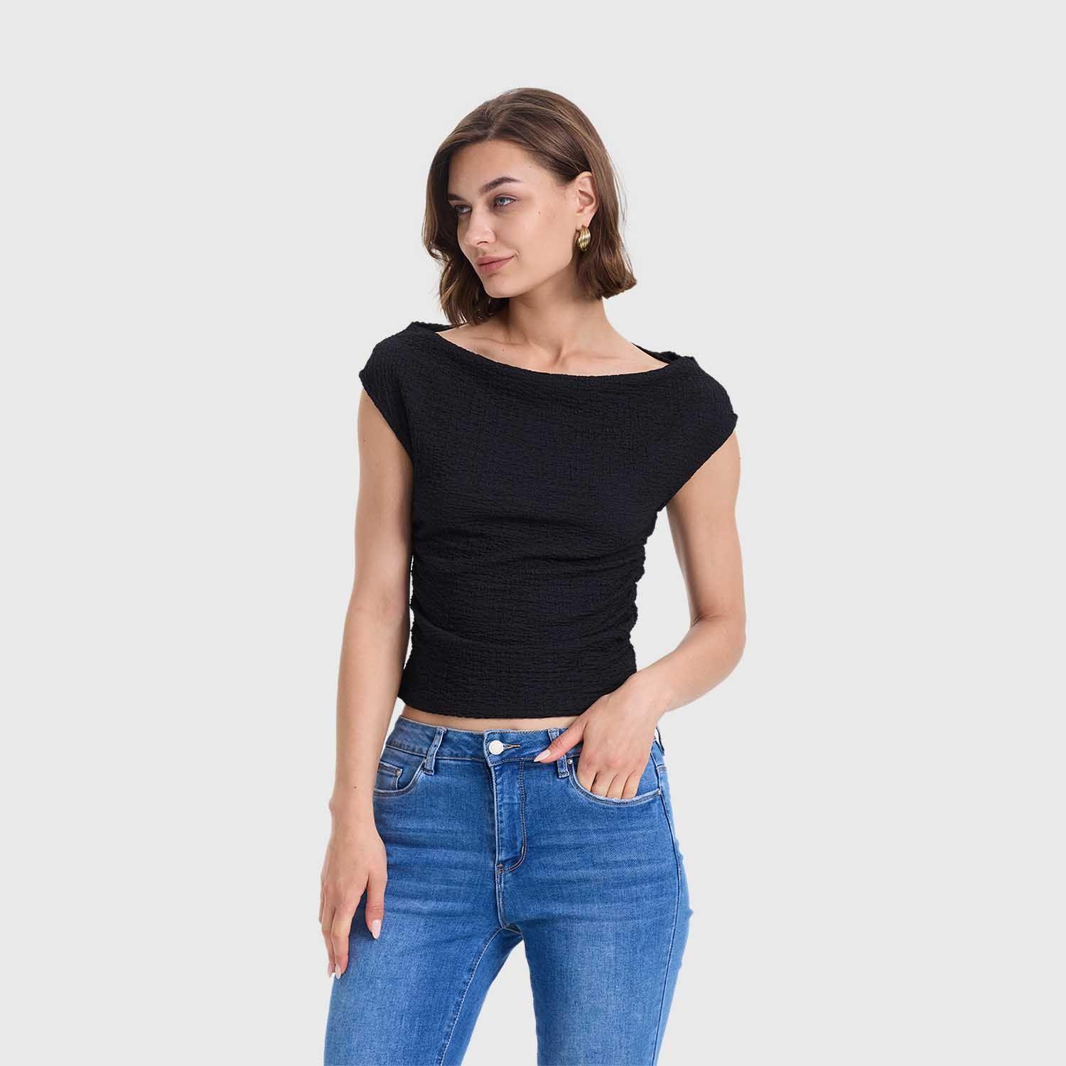 Polera Mujer Bardot Lisa Text Negro Fashions Park-1