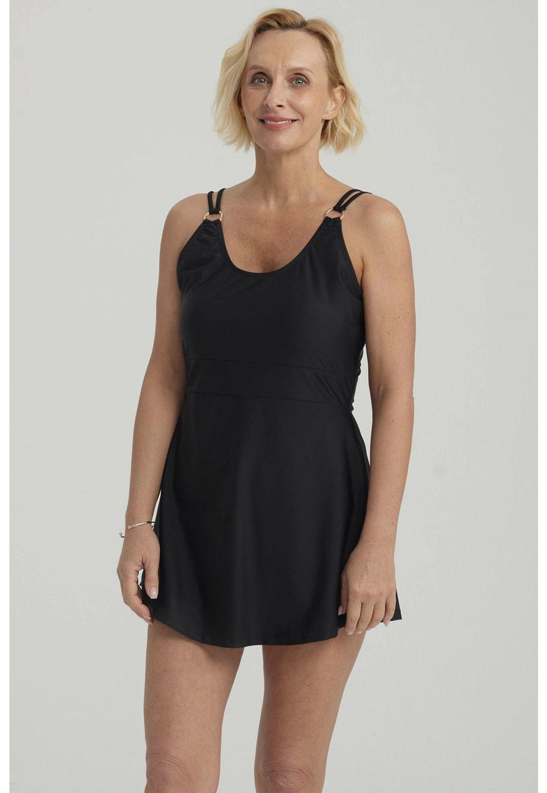 Traje De Baño Mujer Vestido Apertura Negro-0