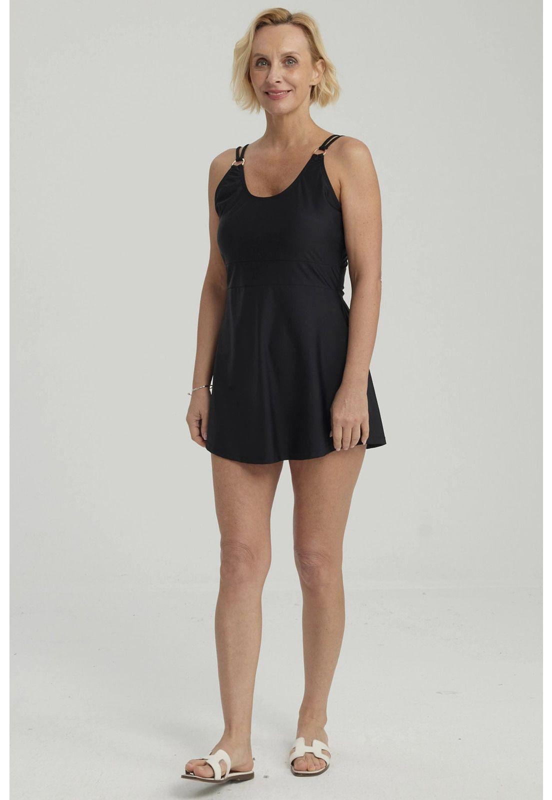 Traje De Baño Mujer Vestido Apertura Negro-3