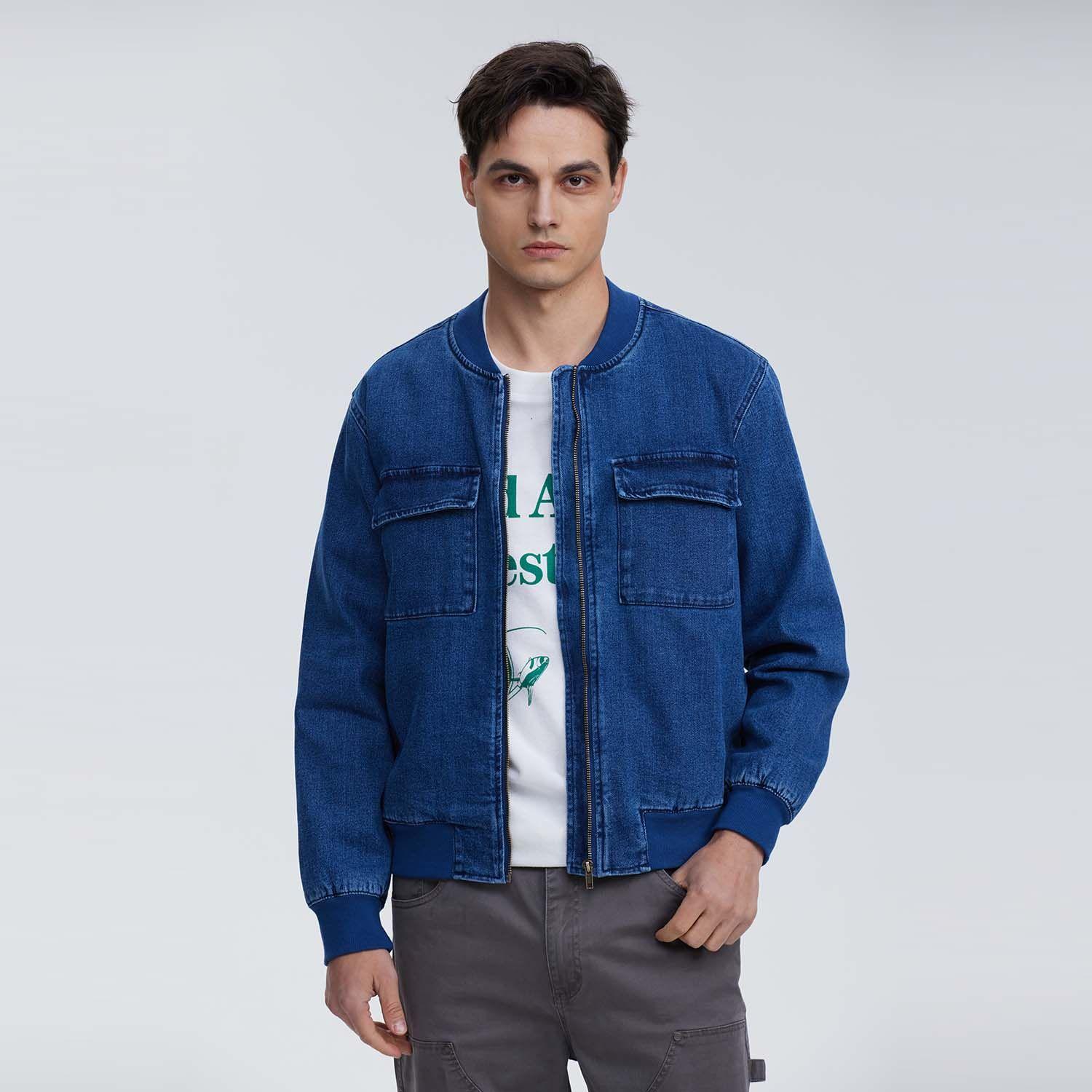 Chaqueta Hombre Bomber Denim Azul Oscuro-1