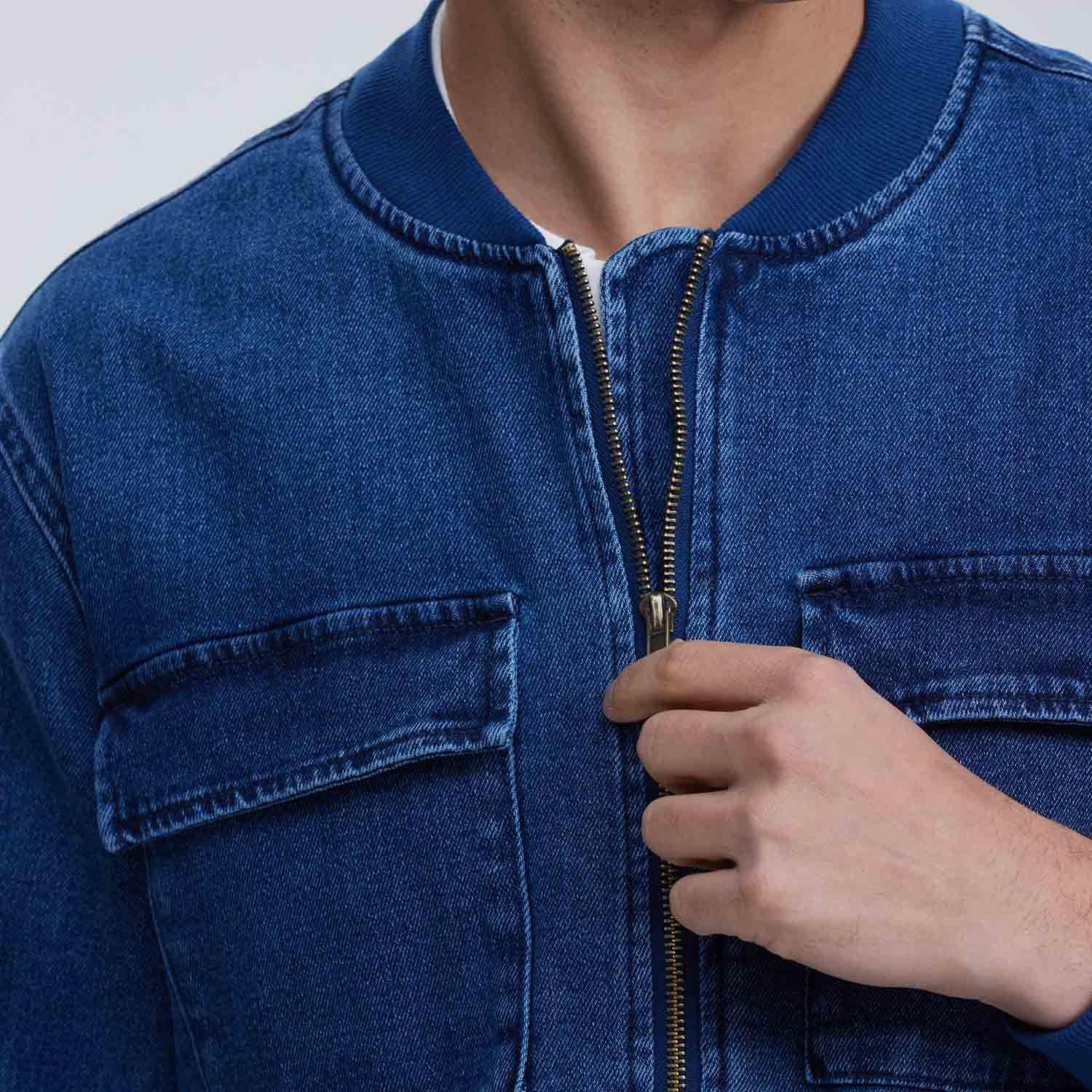 Chaqueta Hombre Bomber Denim Azul Oscuro-3