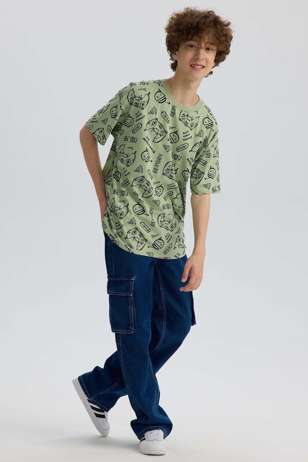 Polera Niño Full Print Verde Claro-3