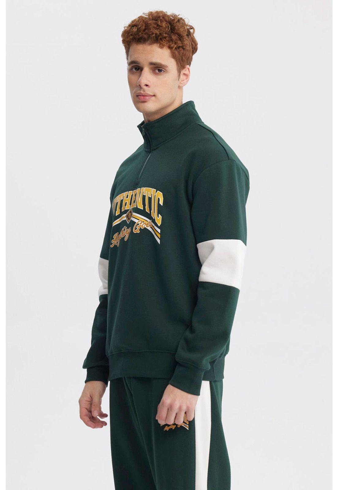 Polerón Hombre Oversize Half Zipper Verde-1