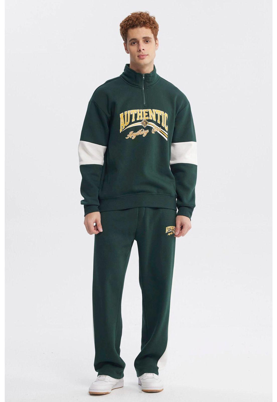 Polerón Hombre Oversize Half Zipper Verde-3