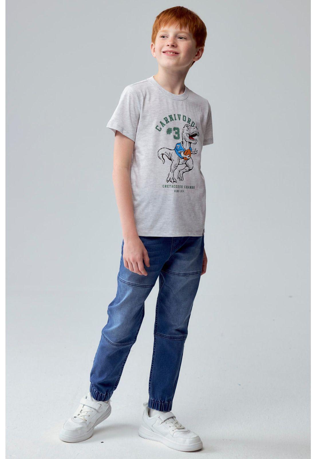 Polera Niño Básica Estampada Gris Melange Claro-3