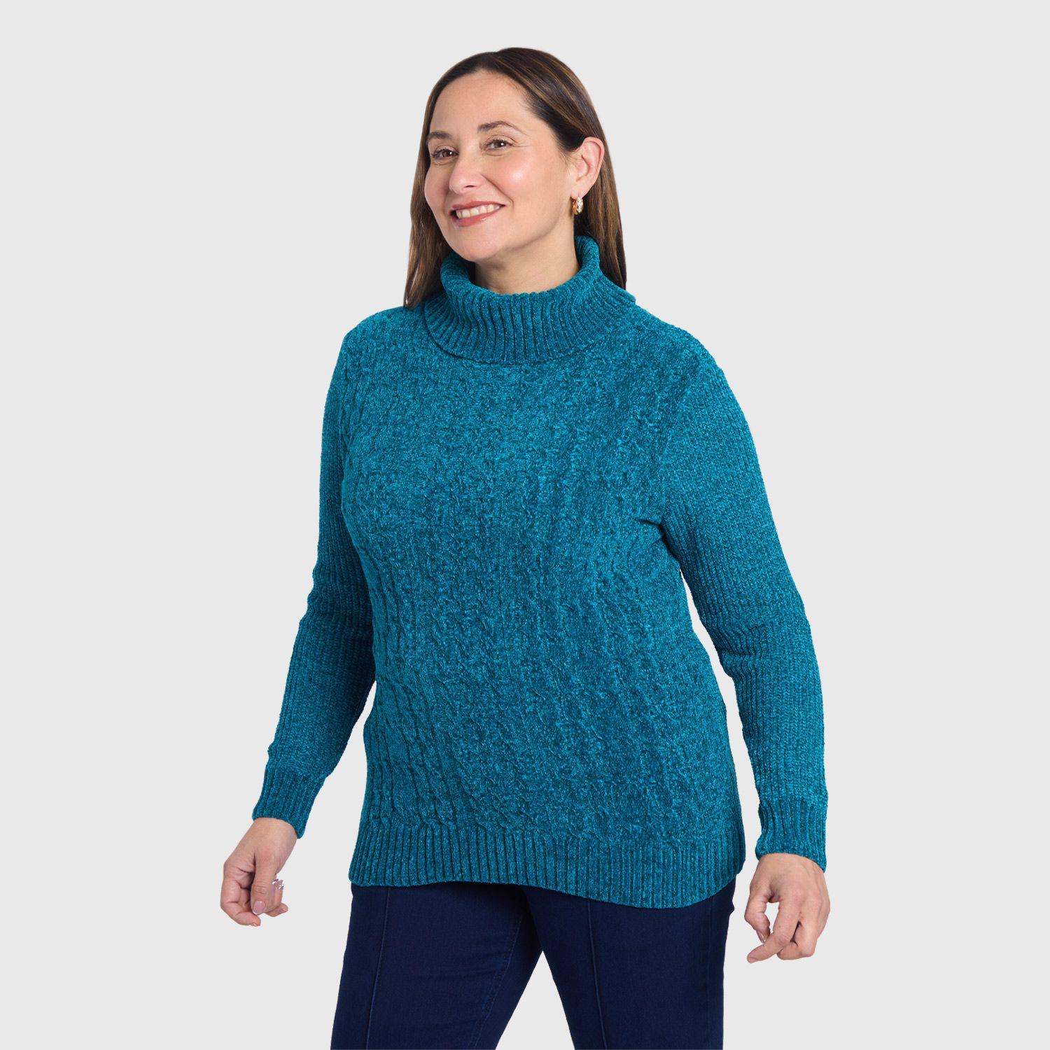 Sweater Mujer Trenzado Petroleo-1
