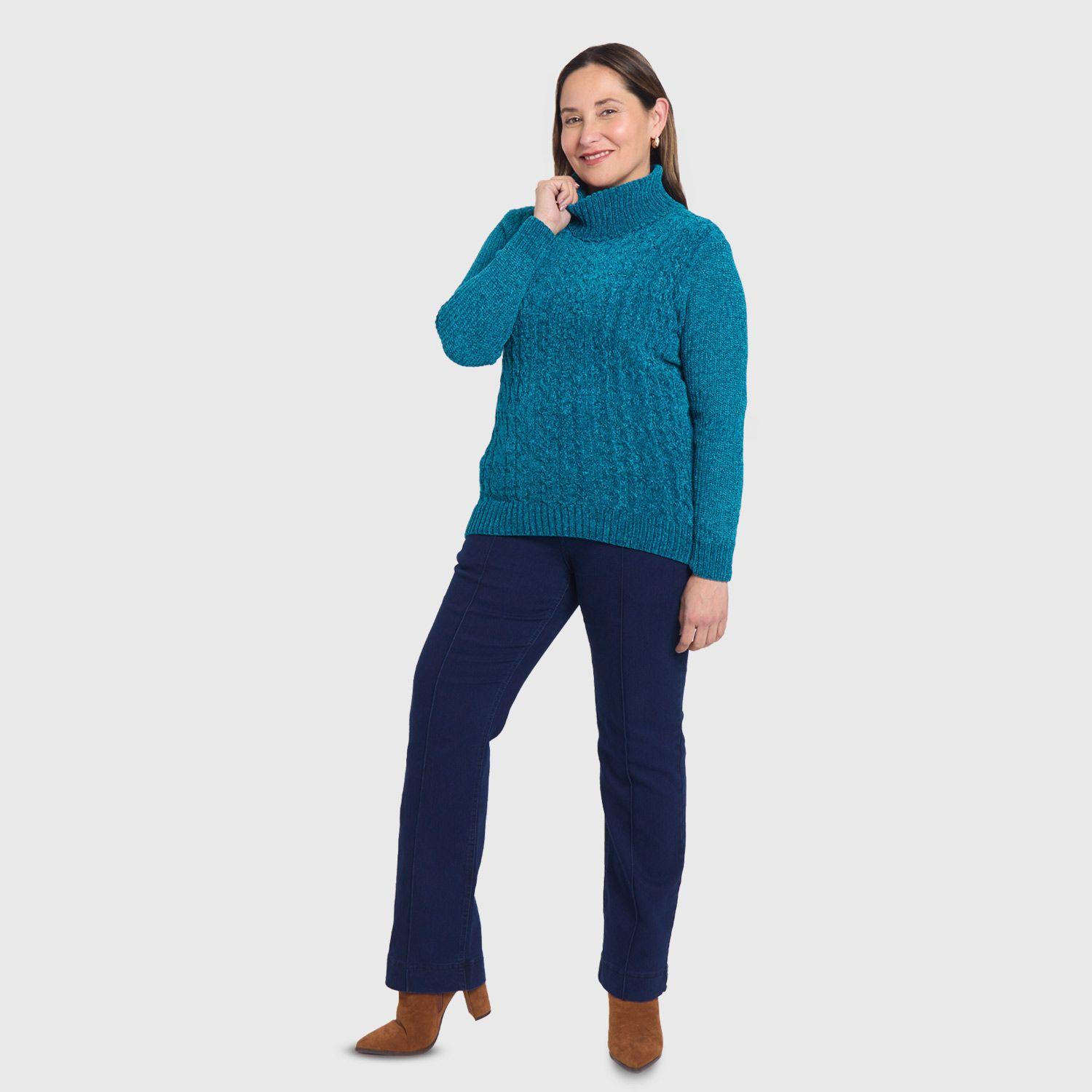 Sweater Mujer Trenzado Petroleo-3