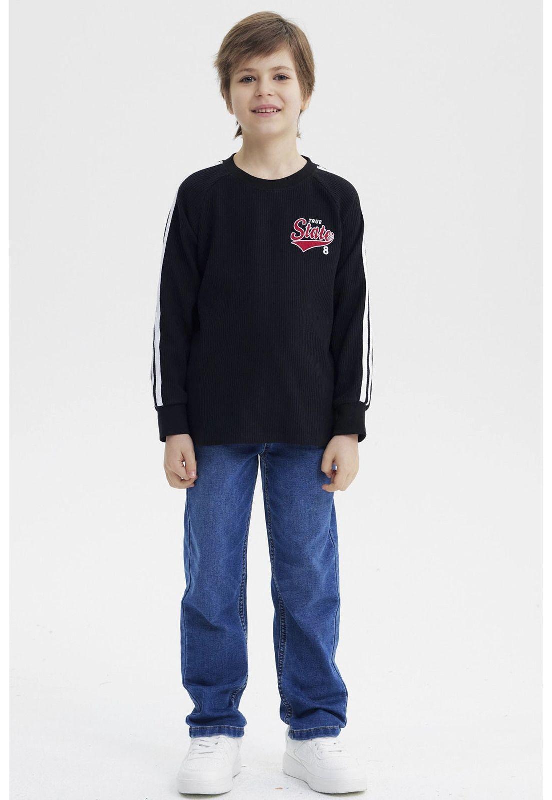 Polera Niño Bicolor Texturizada Negro-3