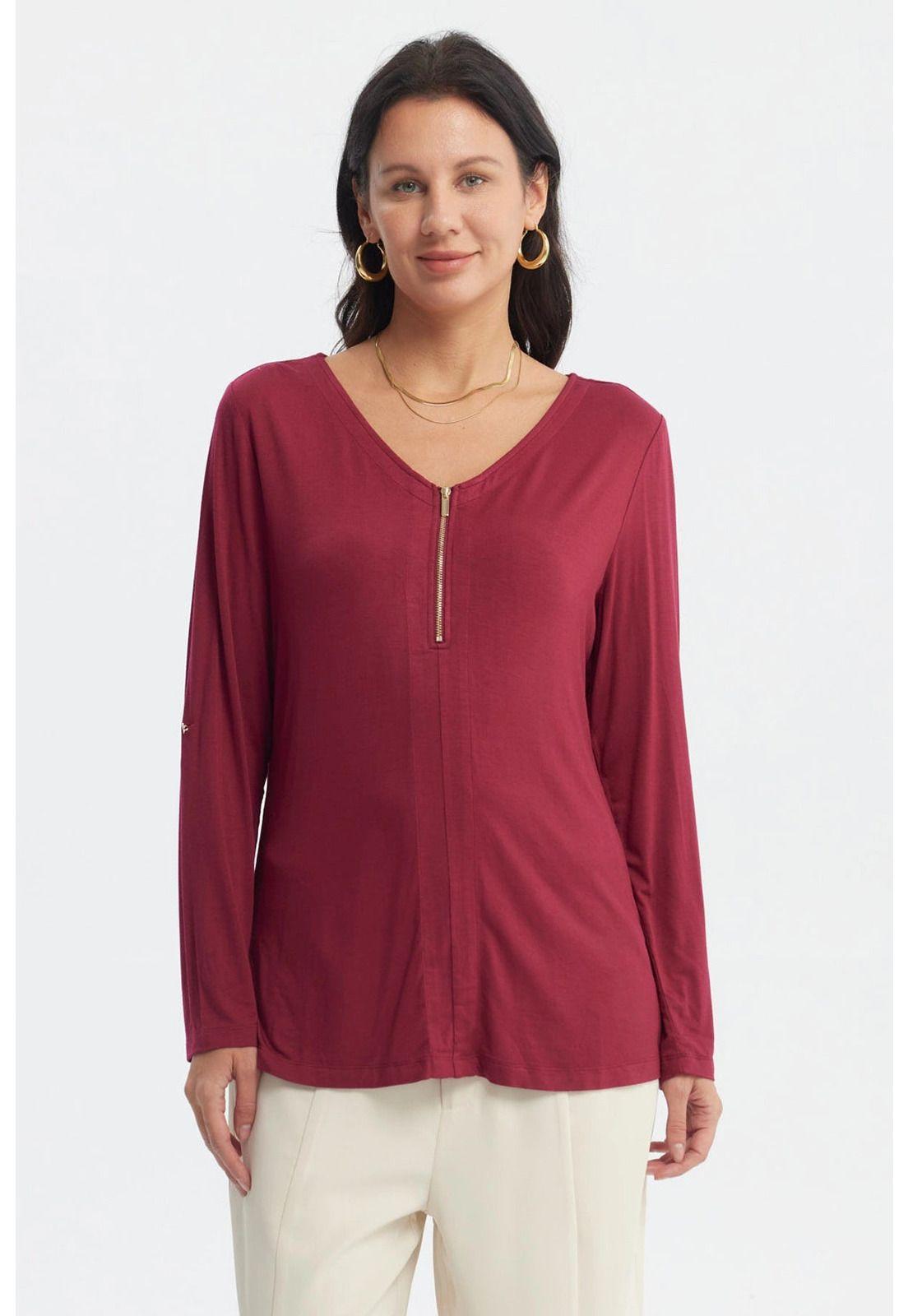 Polera Mujer Media Pata Con Cierre Rojo-0