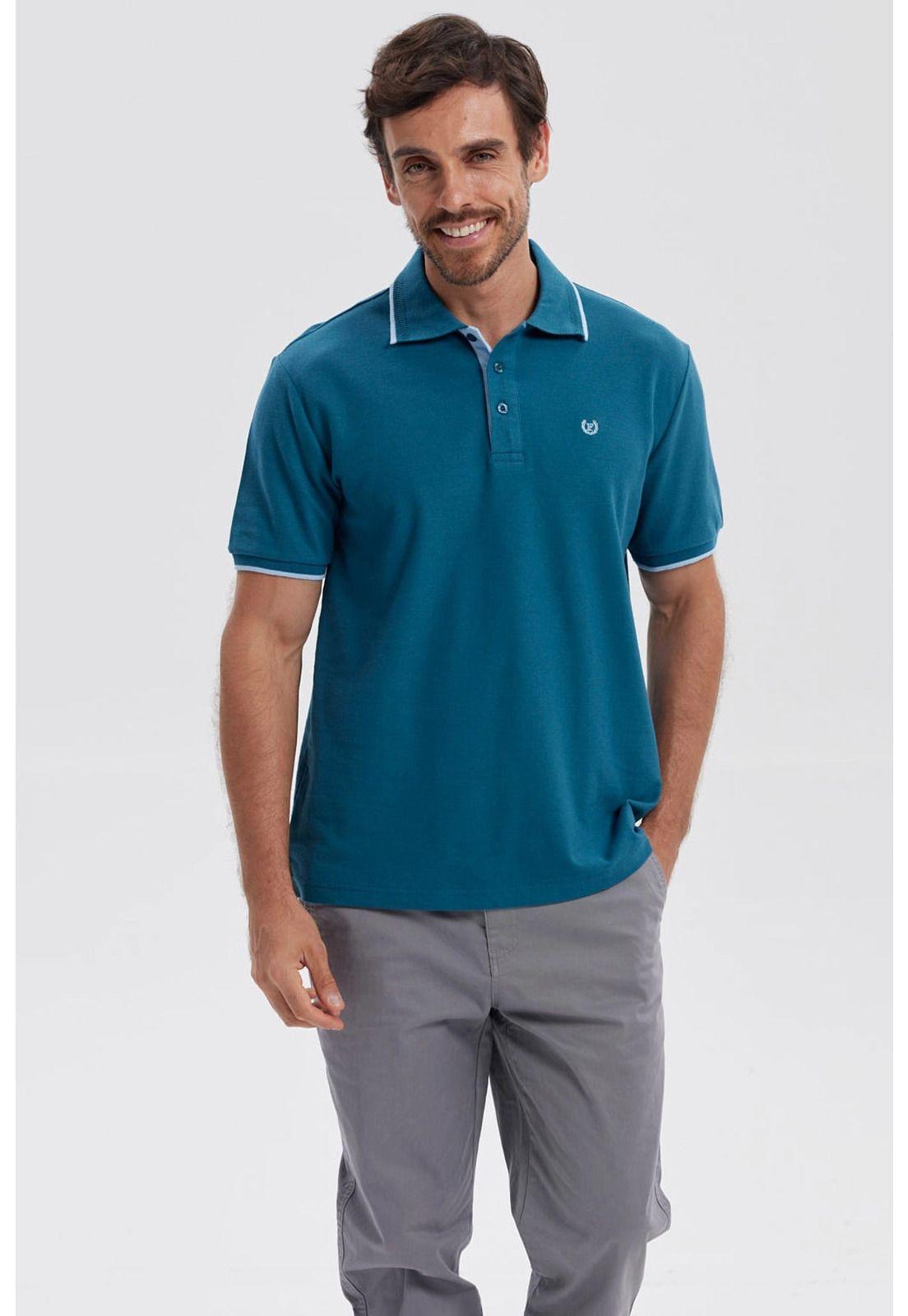 Polera Hombre Piqué Básica Lisa Petróleo-0