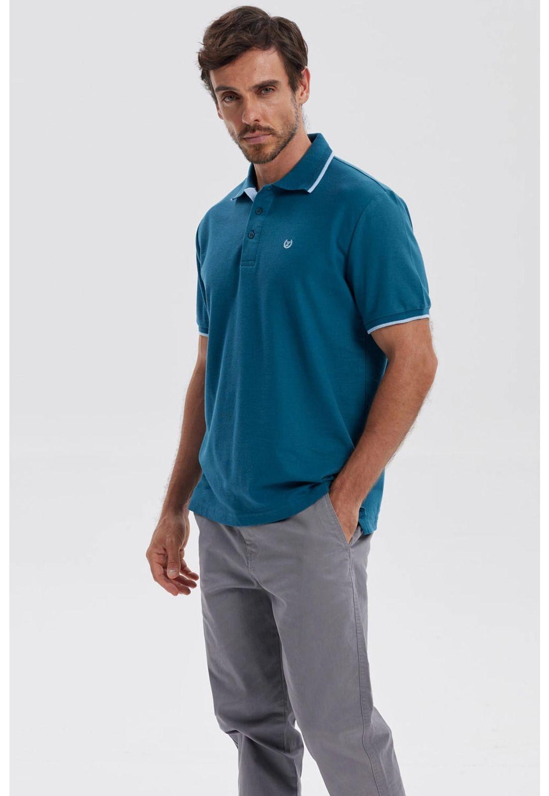 Polera Hombre Piqué Básica Lisa Petróleo-1
